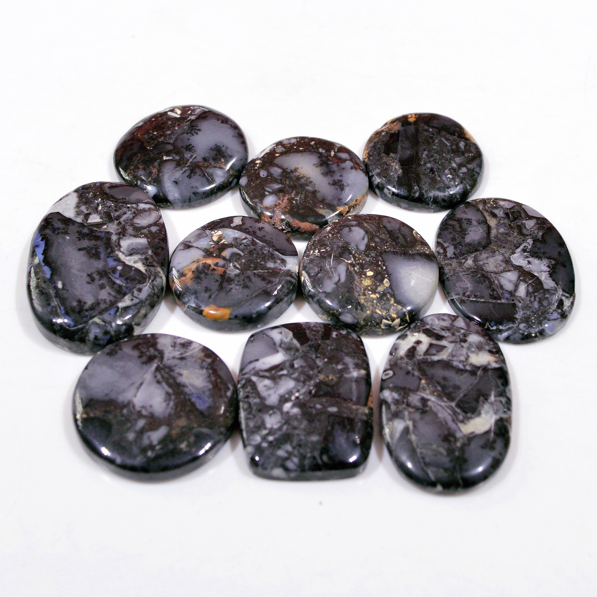 10 Pcs 262 Cts Natural Maligano Jasper Cabochon Handmade Silver Jewelry Supplies 30x20 19x19mm 18445
