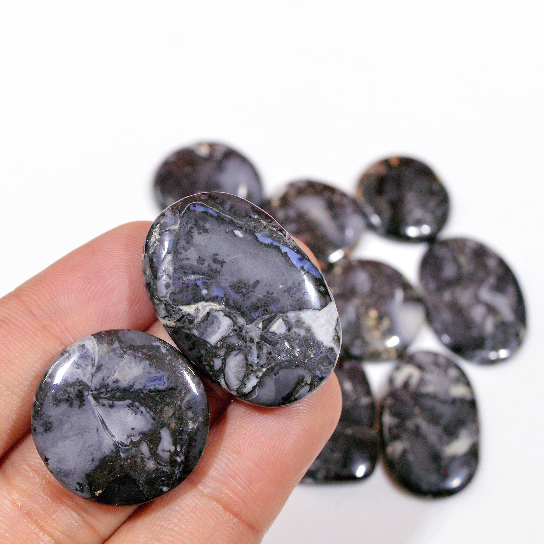 10 Pcs 262 Cts Natural Maligano Jasper Cabochon Handmade Silver Jewelry Supplies 30x20 19x19mm 18445