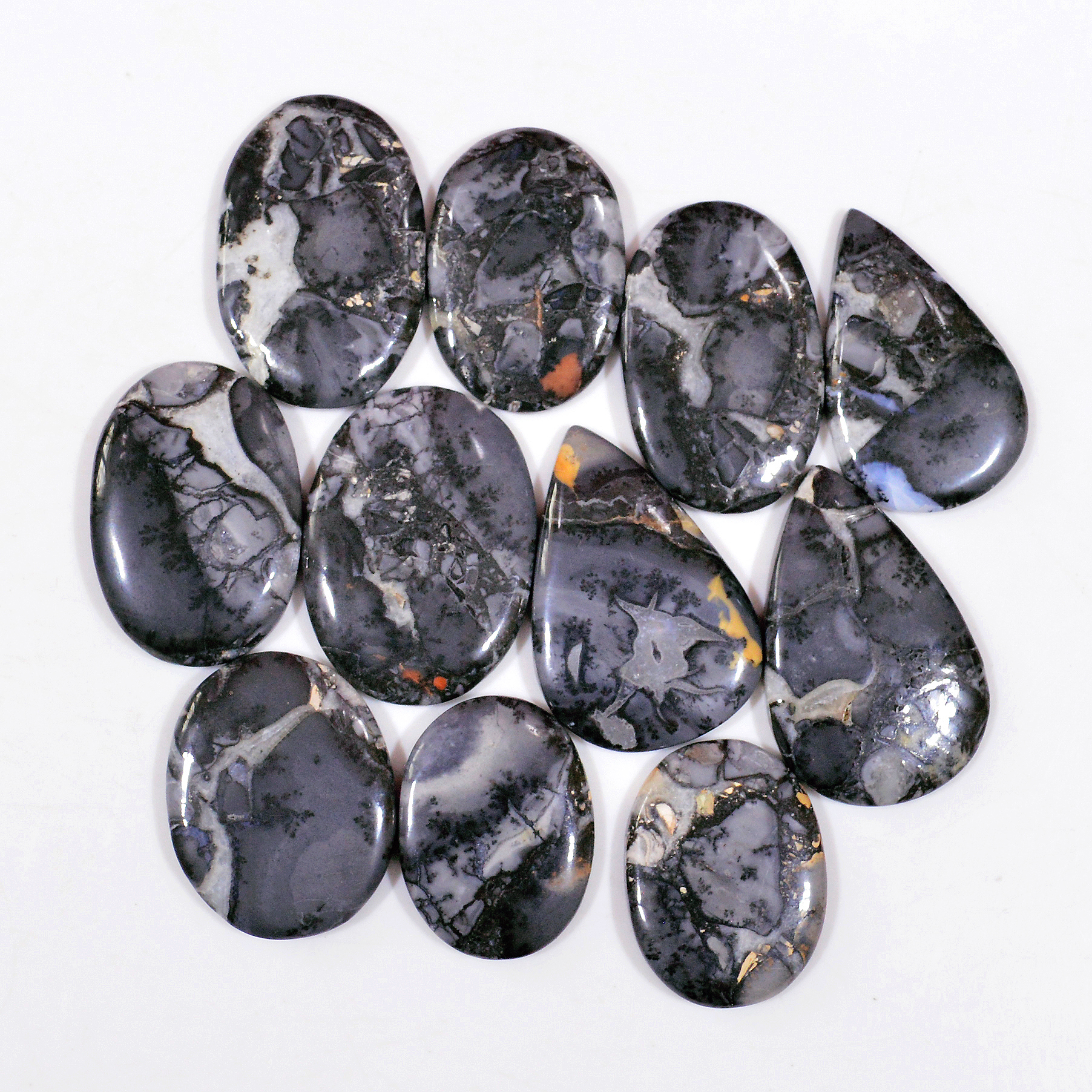 11 Pcs 361 Cts Natural Maligano Jasper Cabochon Handmade Silver Jewelry Supplies 35x21 25x19mm 18446
