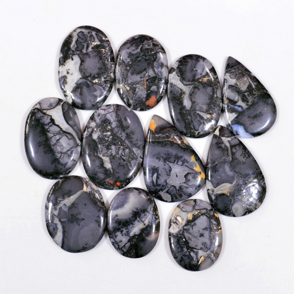 Image of 11 Pcs 361 Cts Natural Maligano Jasper Cabochon Handmade Silver Jewelry Supplies 35x21 25x19mm #18446