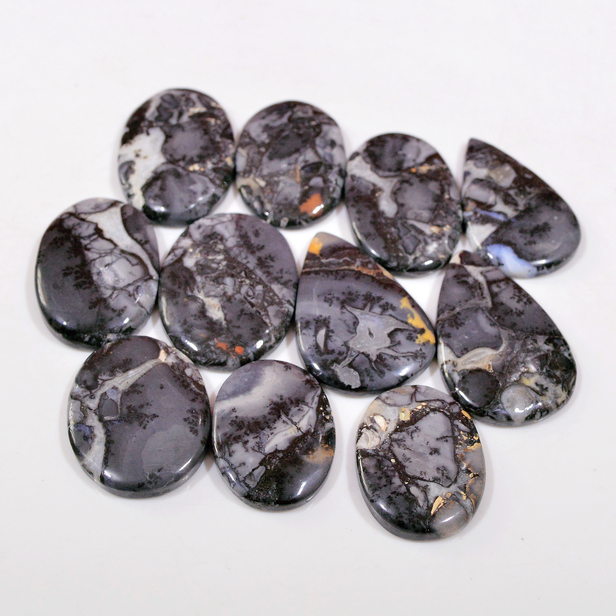 11 Pcs 361 Cts Natural Maligano Jasper Cabochon Handmade Silver Jewelry Supplies 35x21 25x19mm 18446