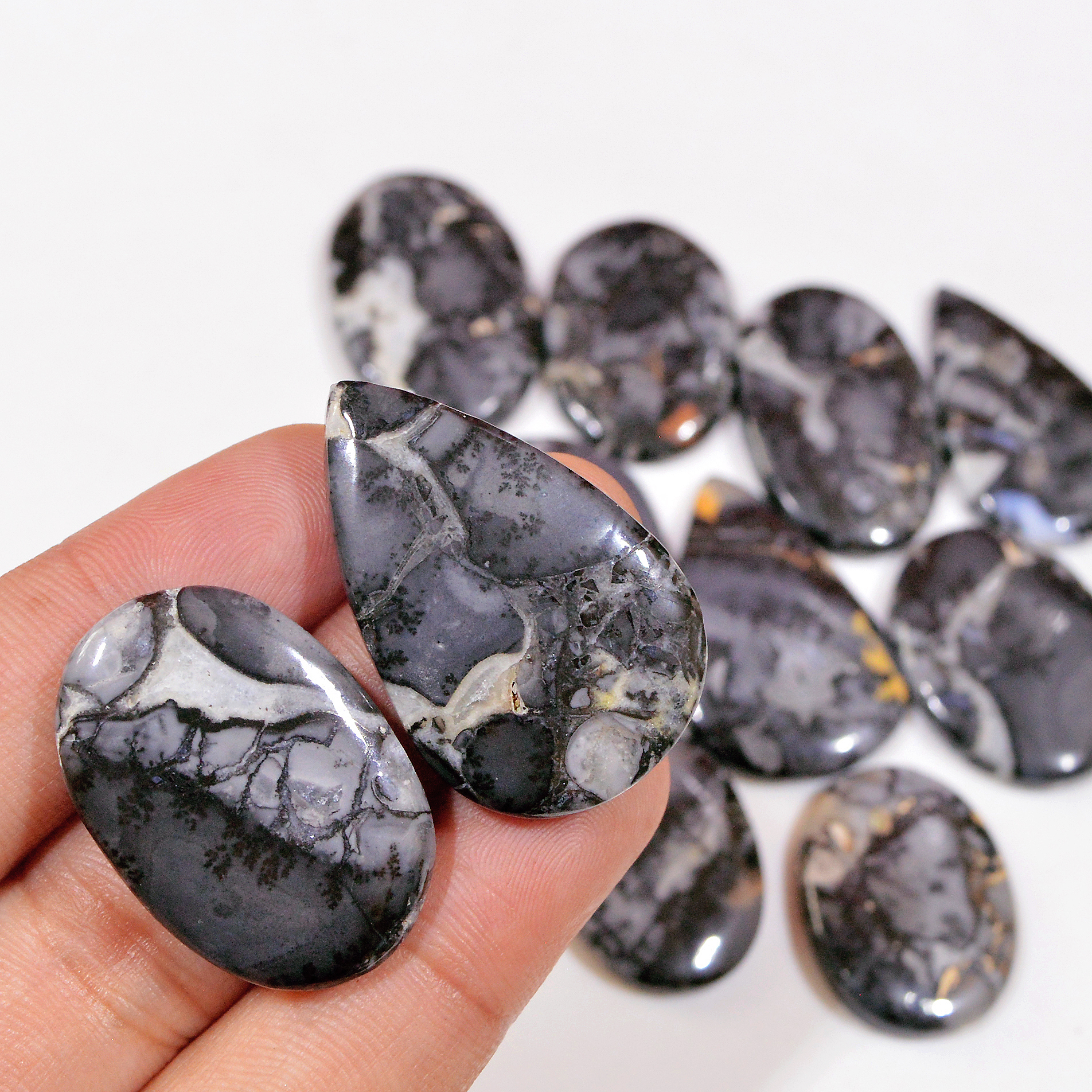 11 Pcs 361 Cts Natural Maligano Jasper Cabochon Handmade Silver Jewelry Supplies 35x21 25x19mm 18446