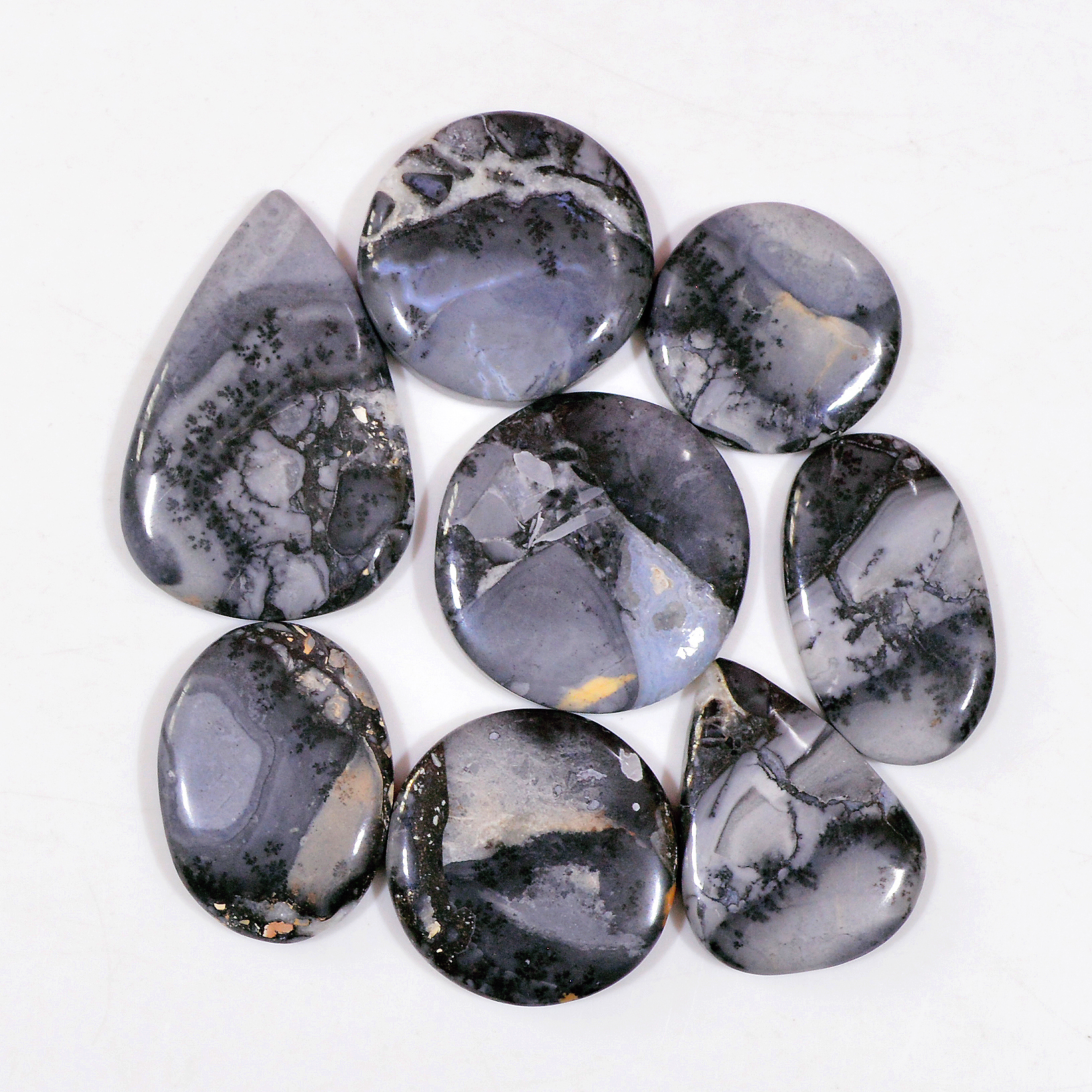 8 Pcs 289 Cts Natural Maligano Jasper Cabochon Handmade Silver Jewelry Supplies 39x25 21x21mm 18447