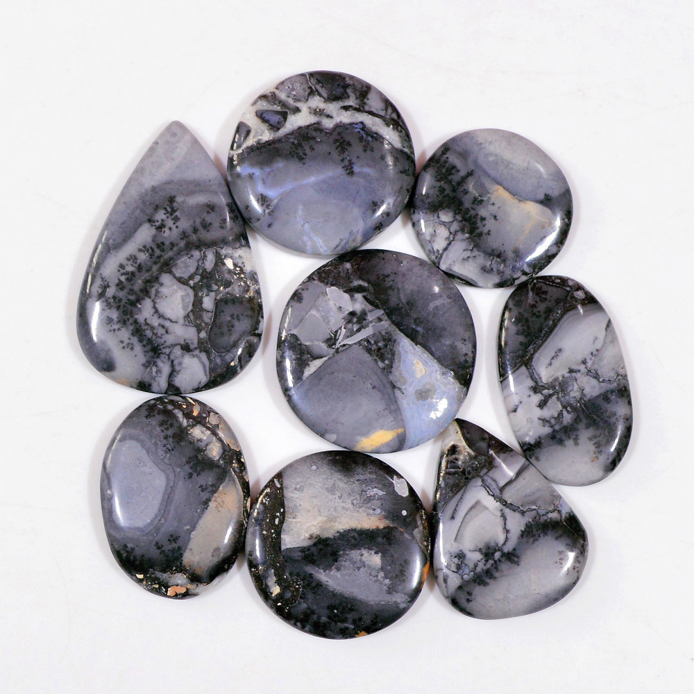 Image of 8 Pcs 289 Cts Natural Maligano Jasper Cabochon Handmade Silver Jewelry Supplies 39x25 21x21mm #18447