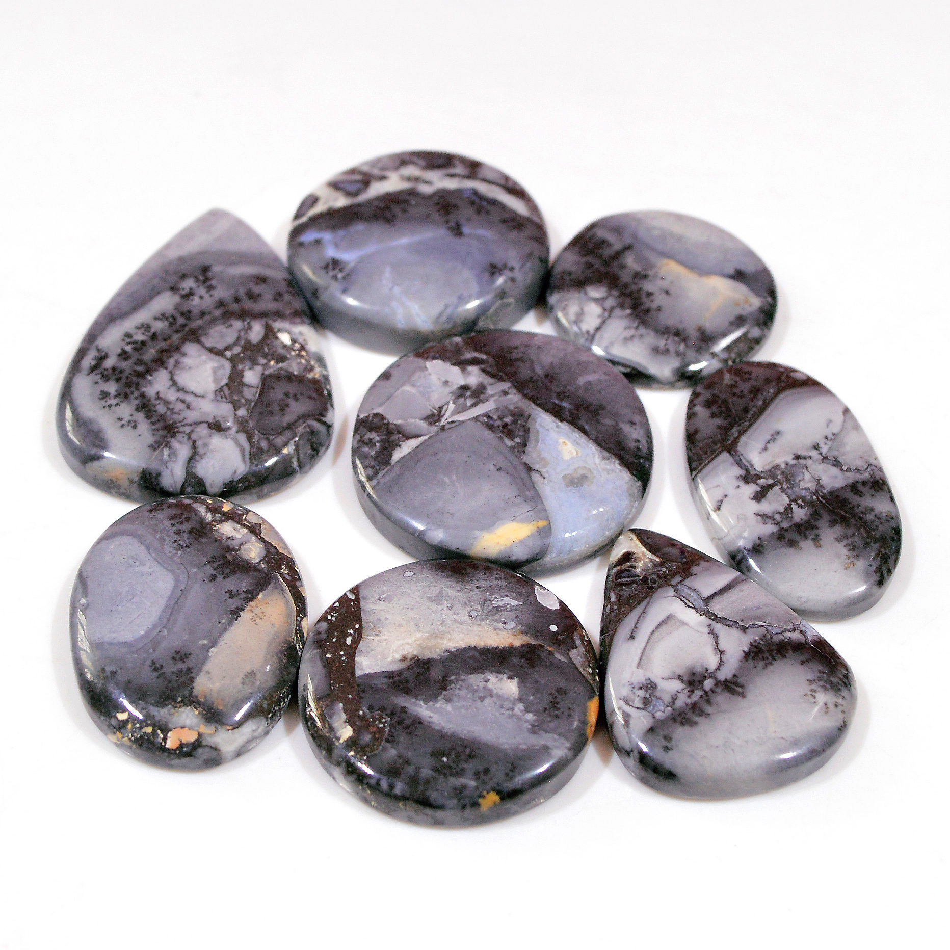 8 Pcs 289 Cts Natural Maligano Jasper Cabochon Handmade Silver Jewelry Supplies 39x25 21x21mm 18447