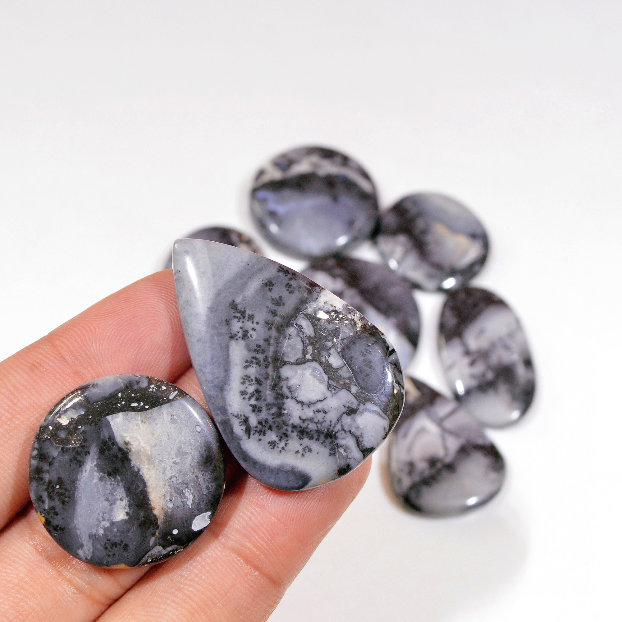 8 Pcs 289 Cts Natural Maligano Jasper Cabochon Handmade Silver Jewelry Supplies 39x25 21x21mm 18447