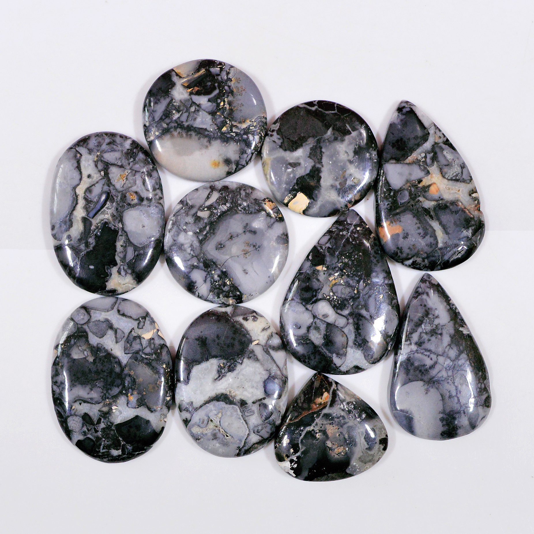 10 Pcs 298 Cts Natural Maligano Jasper Cabochon Handmade Silver Jewelry Supplies 34x20 20x19mm 18448