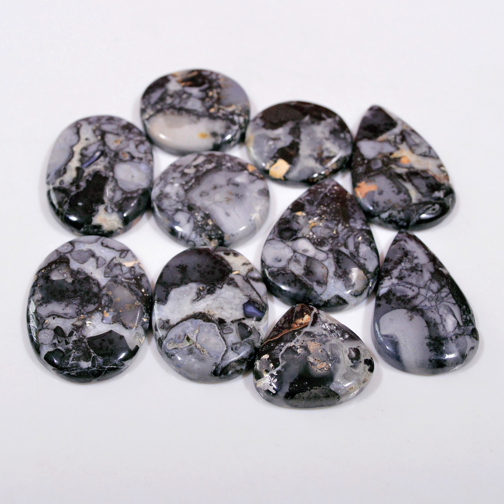 10 Pcs 298 Cts Natural Maligano Jasper Cabochon Handmade Silver Jewelry Supplies 34x20 20x19mm 18448