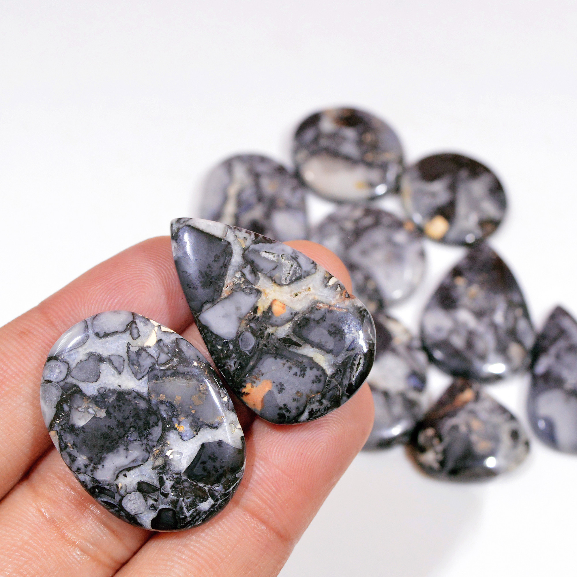 10 Pcs 298 Cts Natural Maligano Jasper Cabochon Handmade Silver Jewelry Supplies 34x20 20x19mm 18448