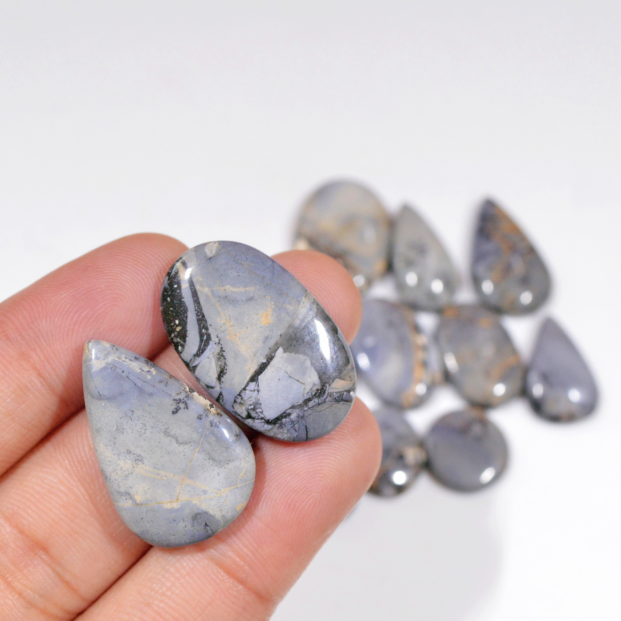 12 Pcs 185 Cts Natural Maligano Jasper Cabochon Handmade Silver Jewelry Supplies 25x16 11x11mm 18449