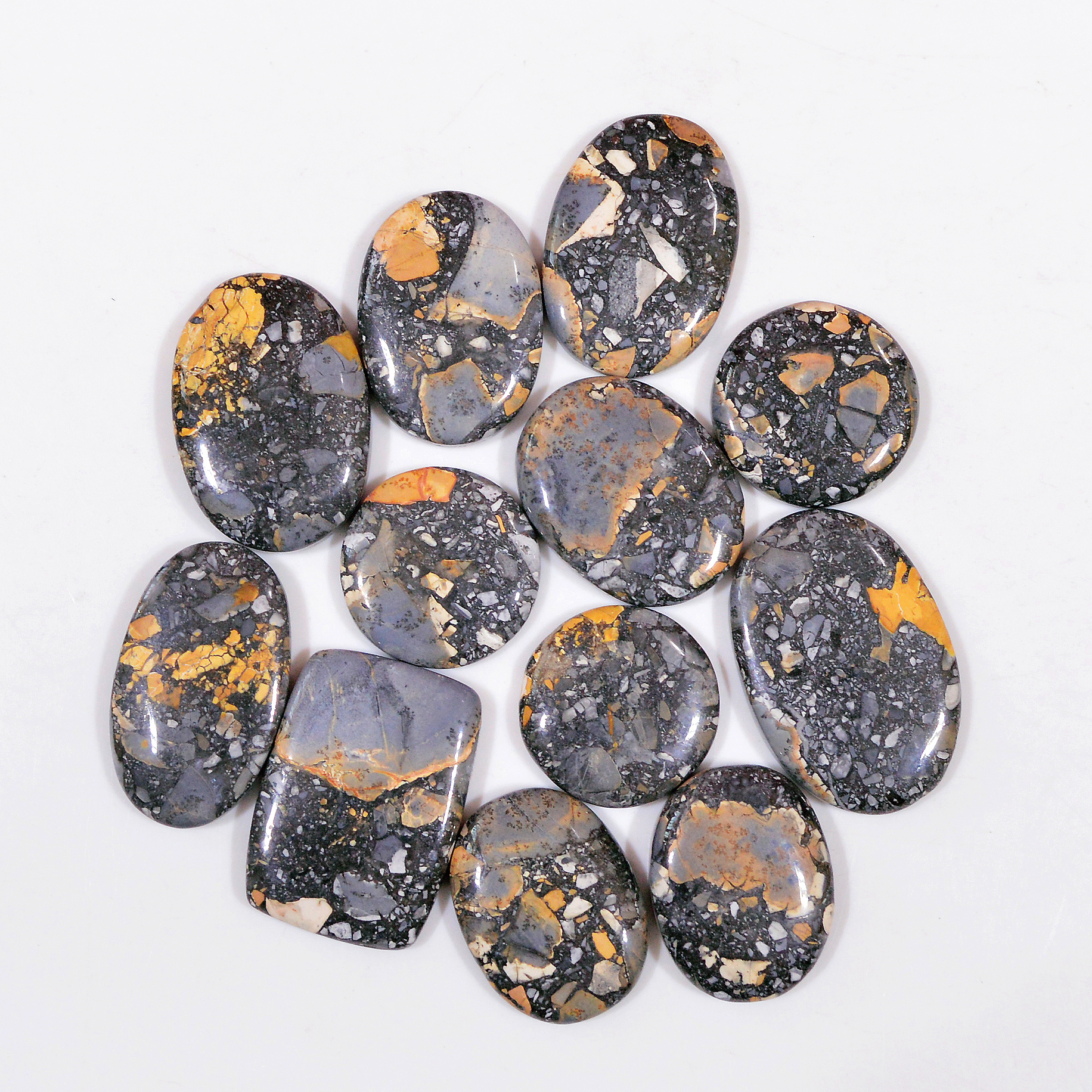 12 Pcs 259 Cts Natural Maligano Jasper Cabochon Handmade Silver Jewelry Supplies 33x18 17x17mm 18450