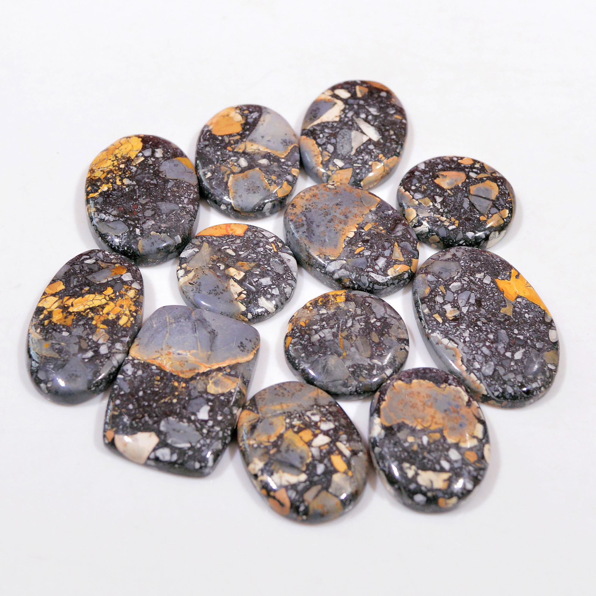 12 Pcs 259 Cts Natural Maligano Jasper Cabochon Handmade Silver Jewelry Supplies 33x18 17x17mm 18450