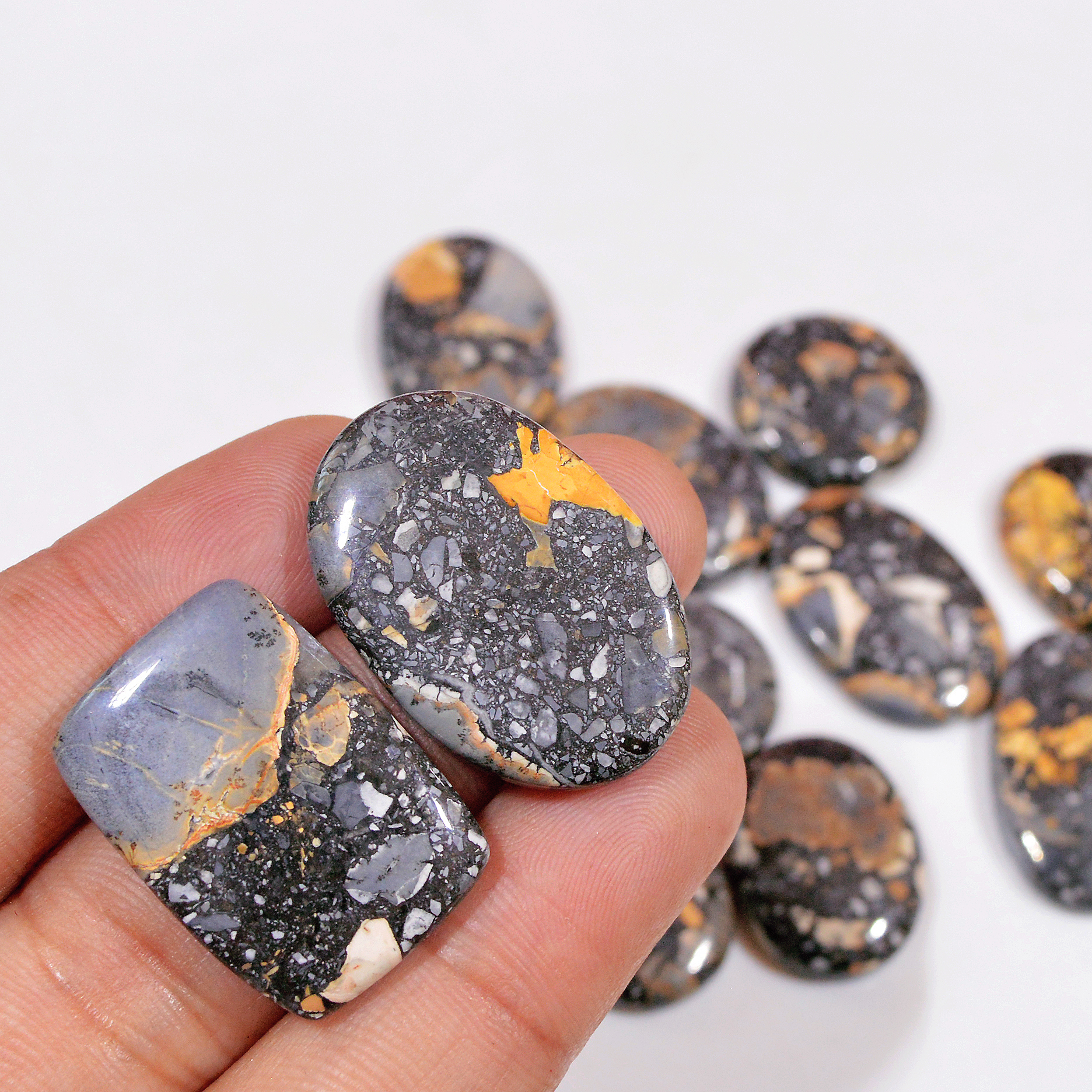 12 Pcs 259 Cts Natural Maligano Jasper Cabochon Handmade Silver Jewelry Supplies 33x18 17x17mm 18450