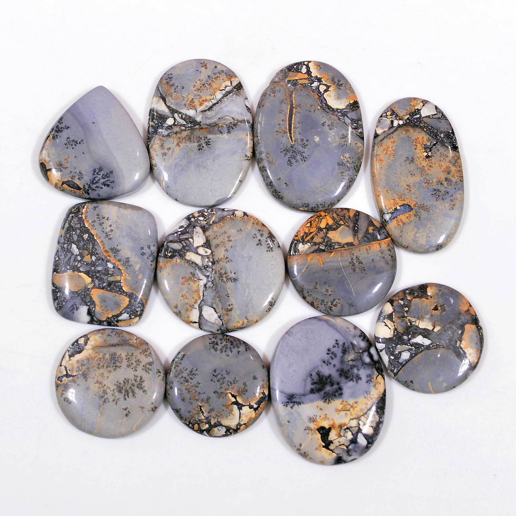 11 Pcs 271 Cts Natural Maligano Jasper Cabochon Handmade Silver Jewelry Supplies 30x17 19x19mm 18451