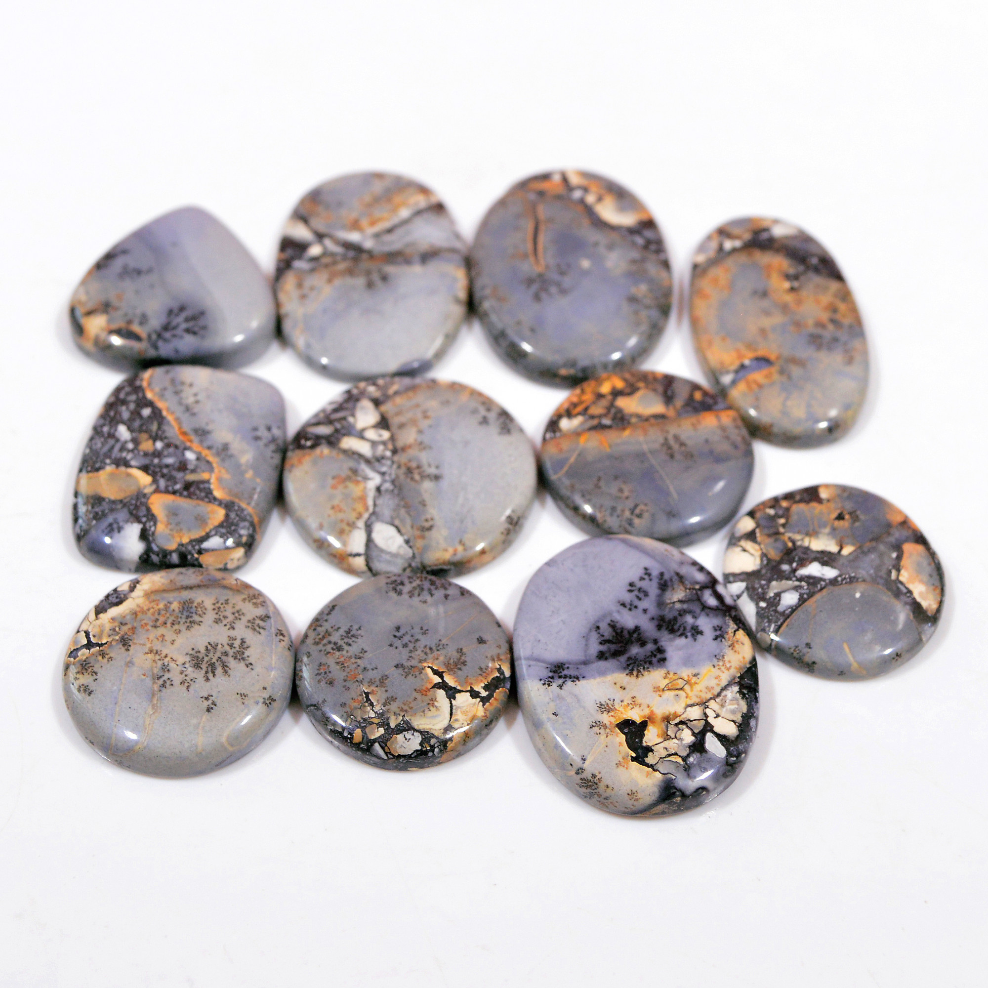 11 Pcs 271 Cts Natural Maligano Jasper Cabochon Handmade Silver Jewelry Supplies 30x17 19x19mm 18451