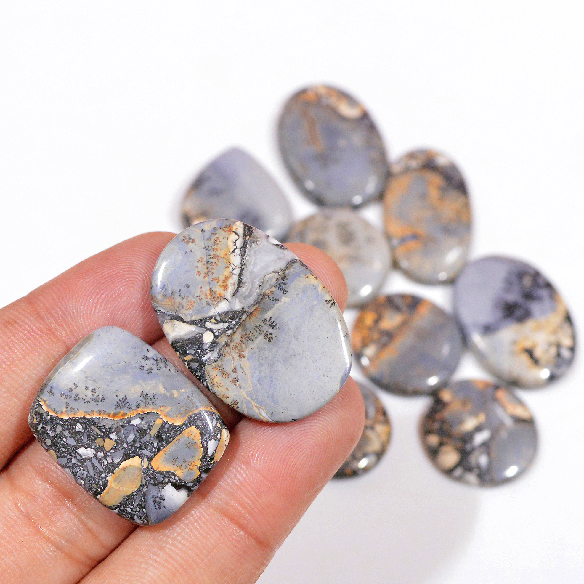 11 Pcs 271 Cts Natural Maligano Jasper Cabochon Handmade Silver Jewelry Supplies 30x17 19x19mm 18451