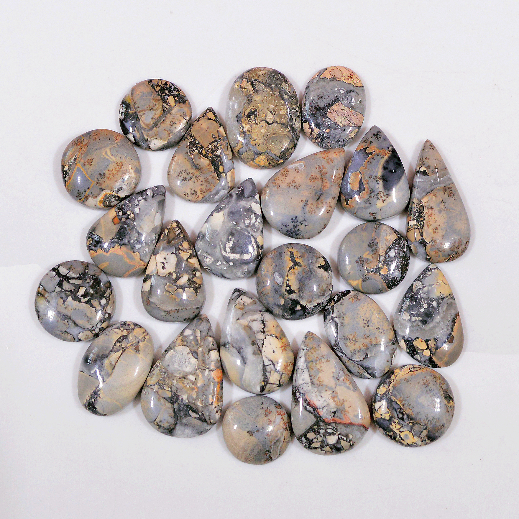 22 Pcs 235 Cts Natural Maligano Jasper Cabochon Handmade Silver Jewelry Supplies 22x14 11x11mm 18452