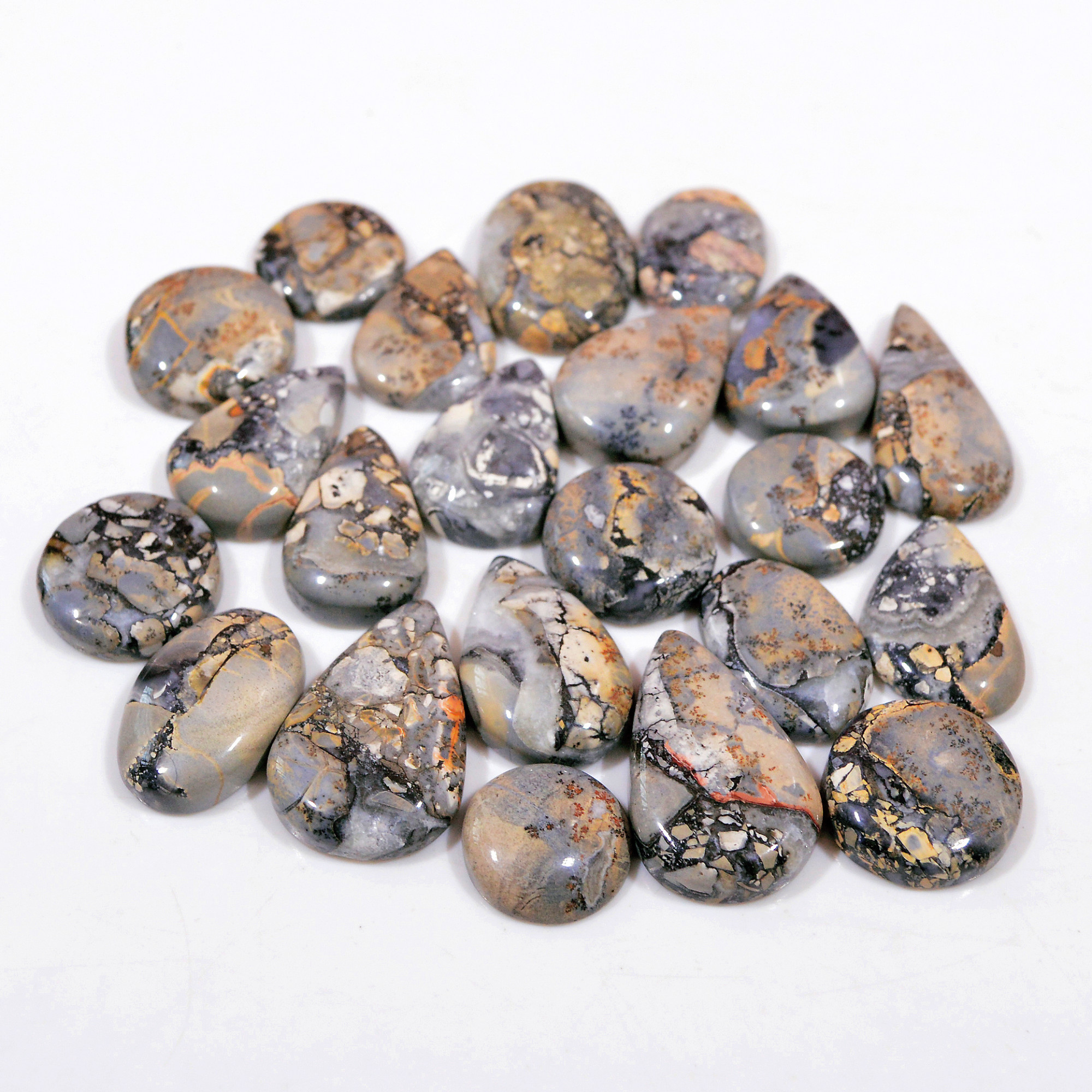 22 Pcs 235 Cts Natural Maligano Jasper Cabochon Handmade Silver Jewelry Supplies 22x14 11x11mm 18452