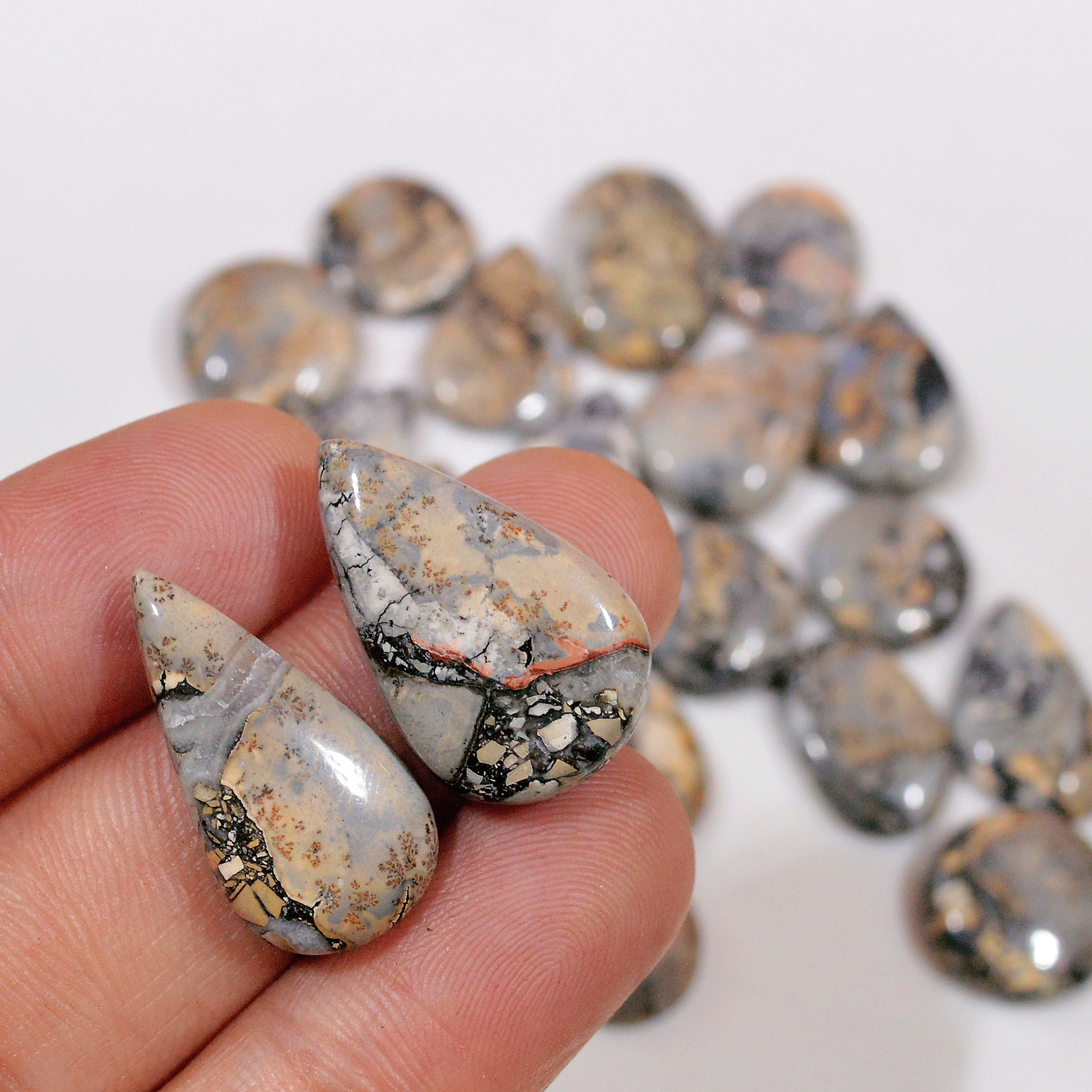 22 Pcs 235 Cts Natural Maligano Jasper Cabochon Handmade Silver Jewelry Supplies 22x14 11x11mm 18452
