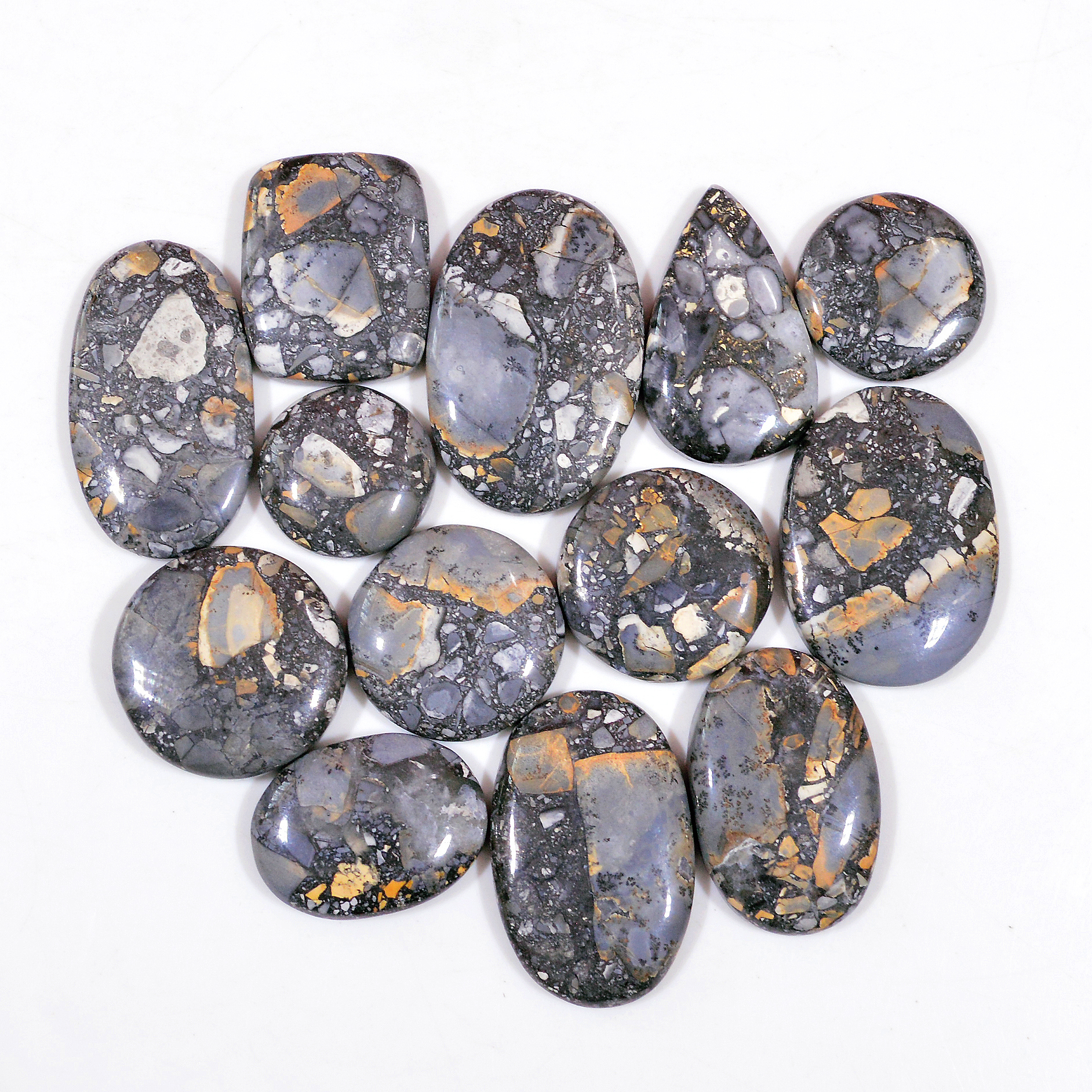 13 Pcs 291 Cts Natural Maligano Jasper Cabochon Handmade Silver Jewelry Supplies 34x24 15x15mm 18453
