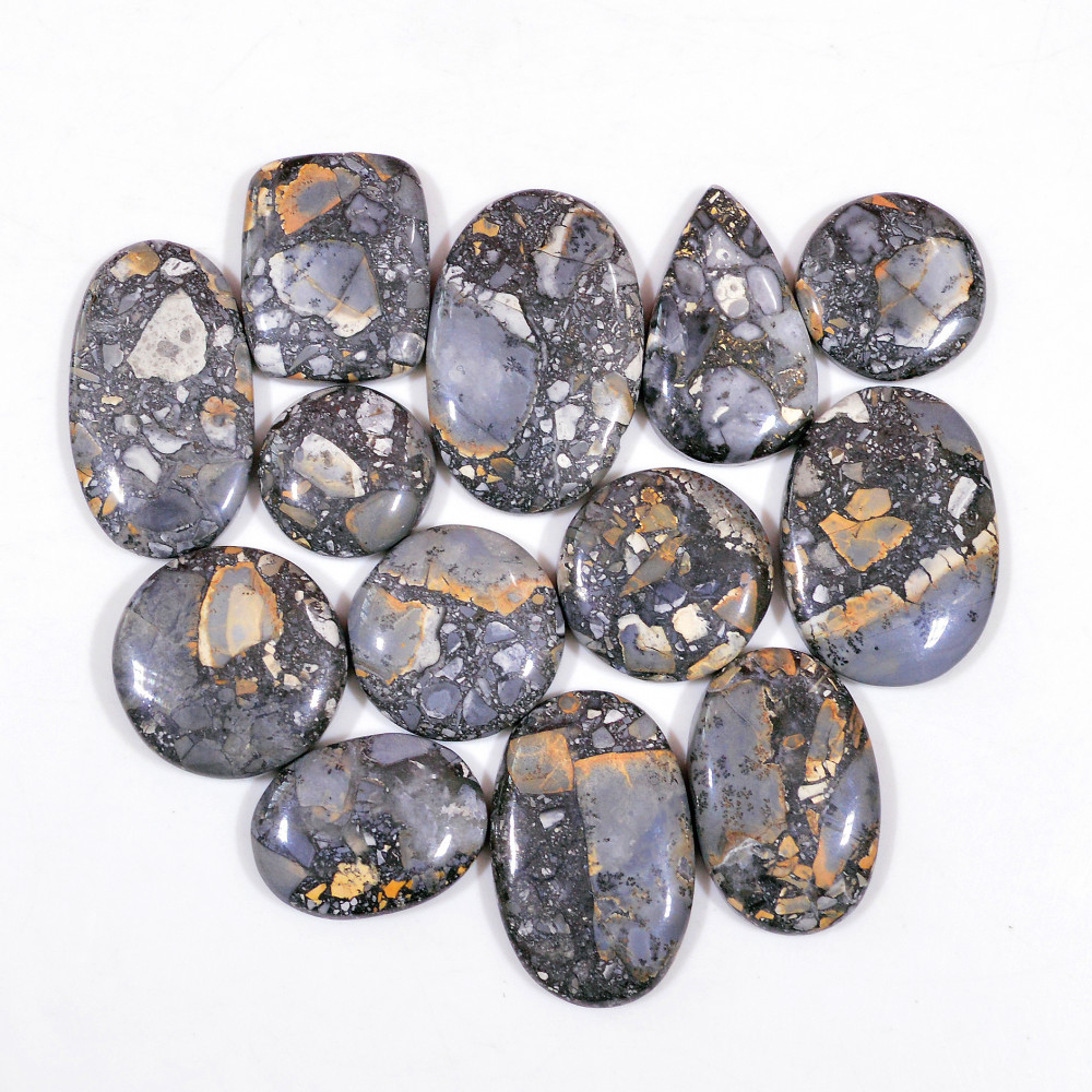 Image of 13 Pcs 291 Cts Natural Maligano Jasper Cabochon Handmade Silver Jewelry Supplies 34x24 15x15mm #18453