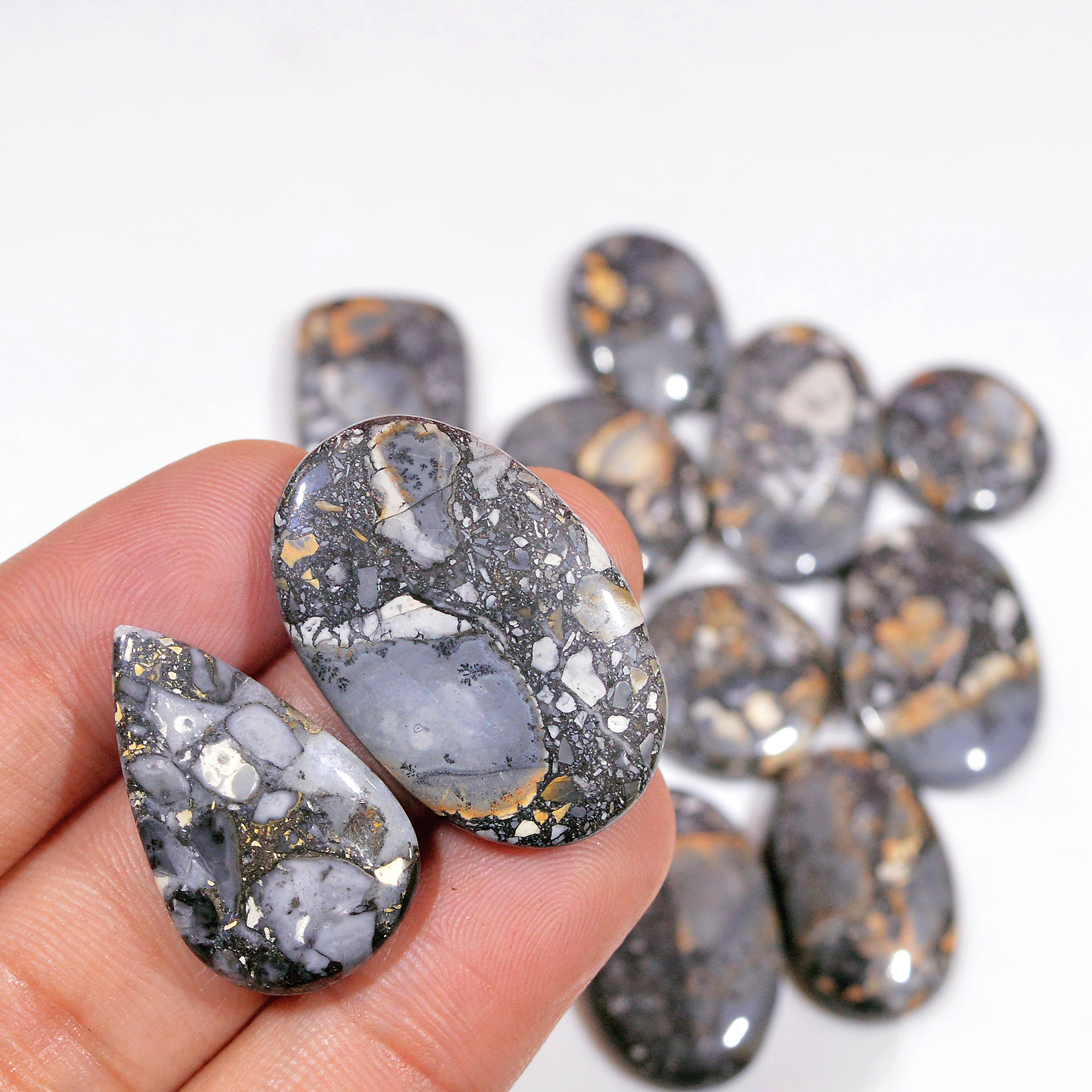 13 Pcs 291 Cts Natural Maligano Jasper Cabochon Handmade Silver Jewelry Supplies 34x24 15x15mm 18453