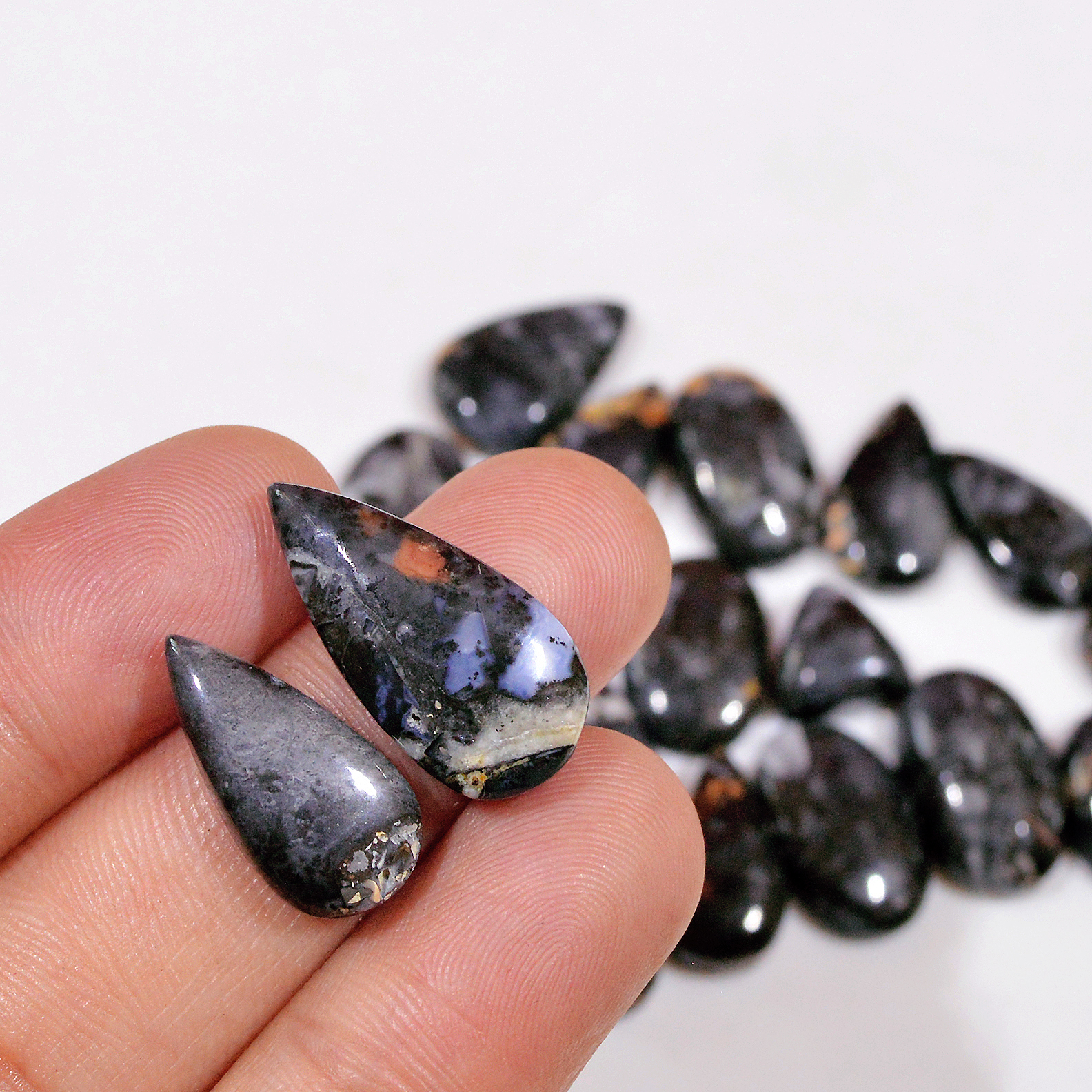 18 Pcs 139 Cts Natural Maligano Jasper Cabochon Handmade Silver Jewelry Supplies 22x10 8x5mm 18454