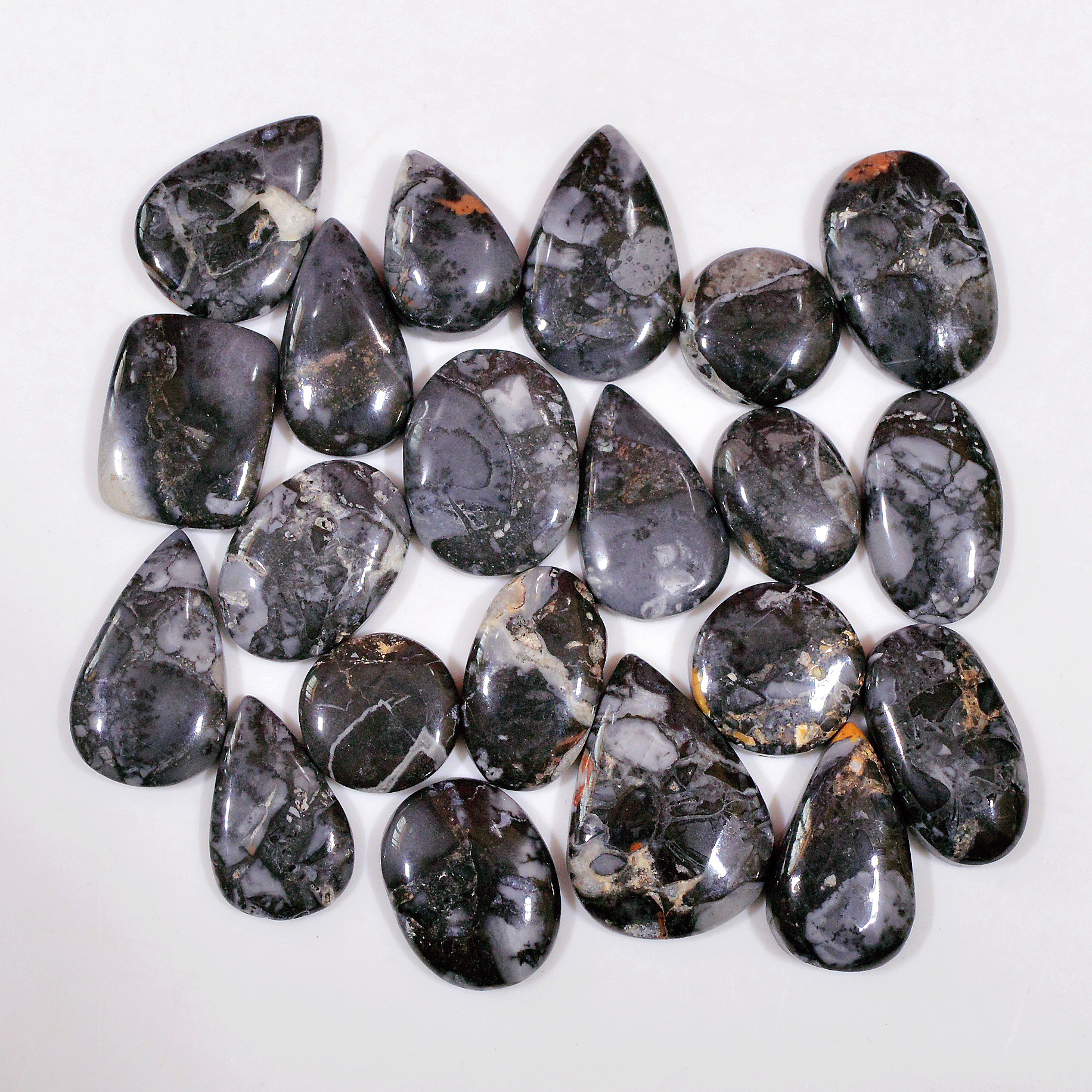 21 Pcs 258 Cts Natural Maligano Jasper Cabochon Handmade Silver Jewelry Supplies 24x16 13x13mm 18455