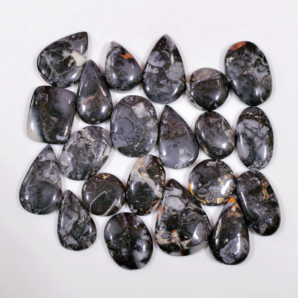Image of 21 Pcs 258 Cts Natural Maligano Jasper Cabochon Handmade Silver Jewelry Supplies 24x16 13x13mm #18455