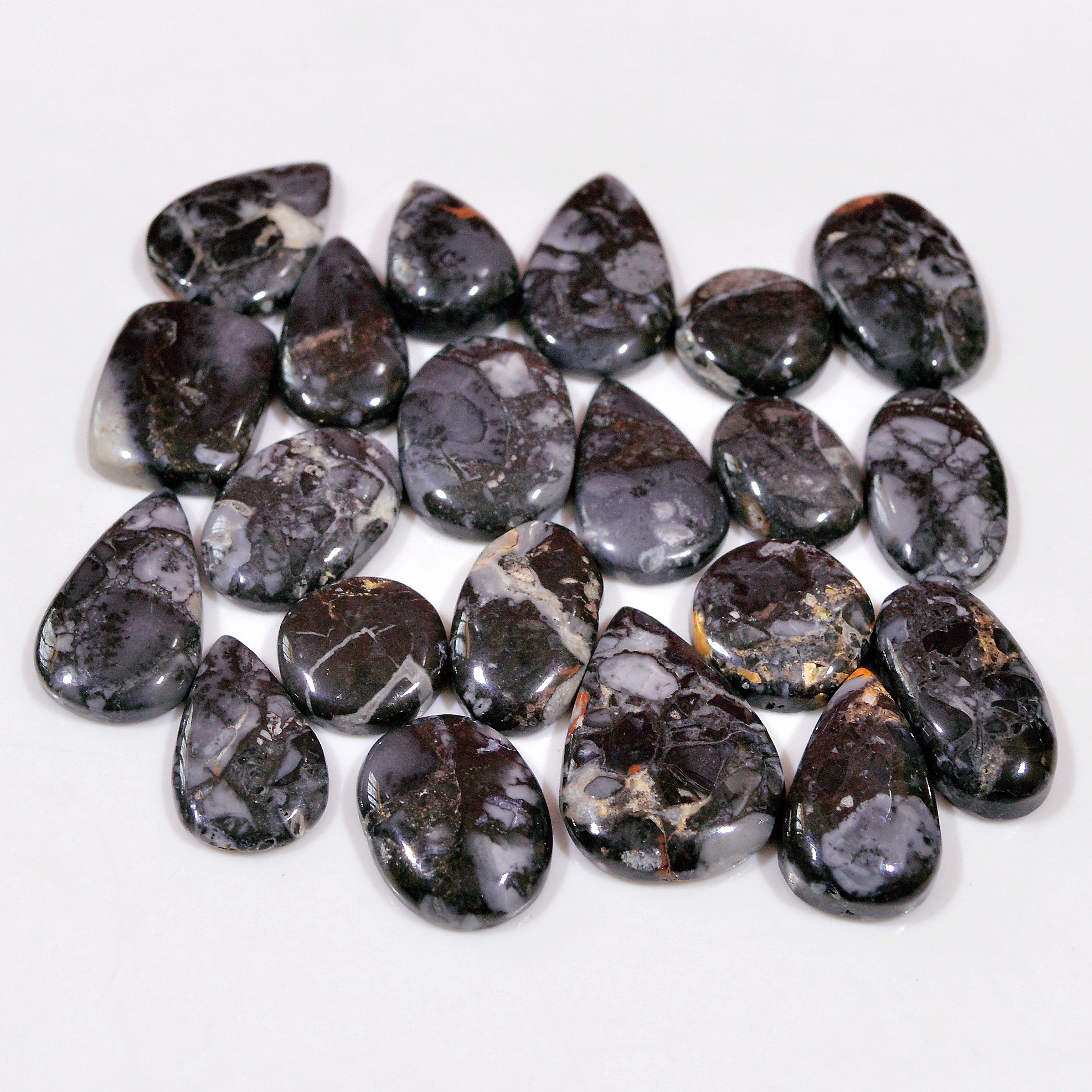 21 Pcs 258 Cts Natural Maligano Jasper Cabochon Handmade Silver Jewelry Supplies 24x16 13x13mm 18455