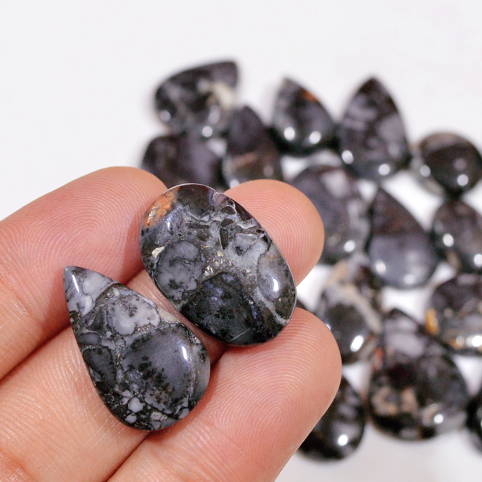 21 Pcs 258 Cts Natural Maligano Jasper Cabochon Handmade Silver Jewelry Supplies 24x16 13x13mm 18455
