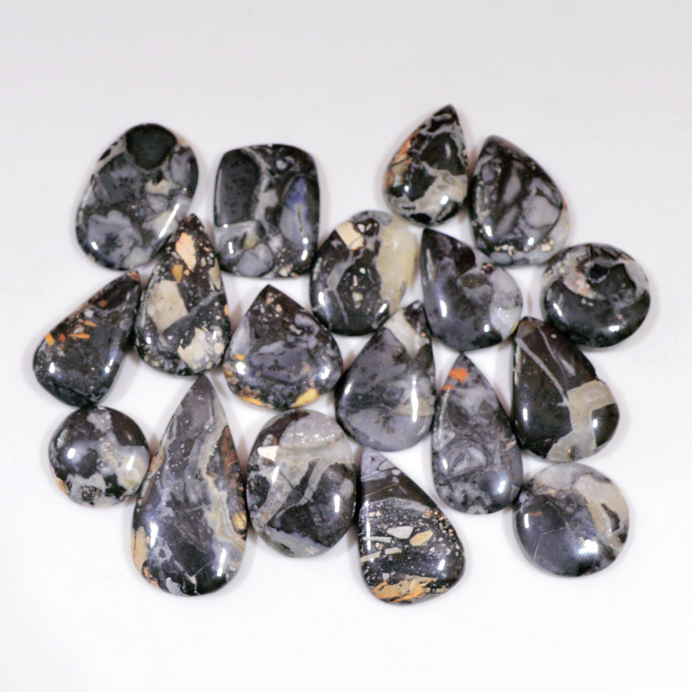 Image of 17 Pcs 213 Cts Natural Maligano Jasper Cabochon Handmade Silver Jewelry Supplies 29x14 12x12mm #18456