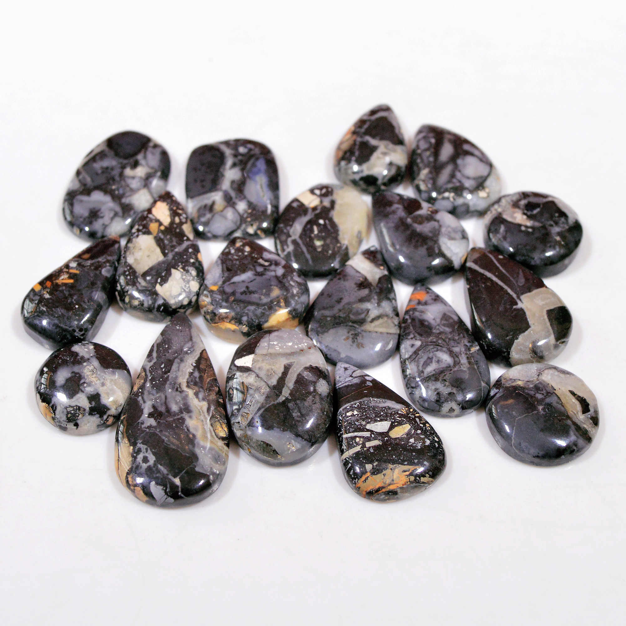 17 Pcs 213 Cts Natural Maligano Jasper Cabochon Handmade Silver Jewelry Supplies 29x14 12x12mm 18456