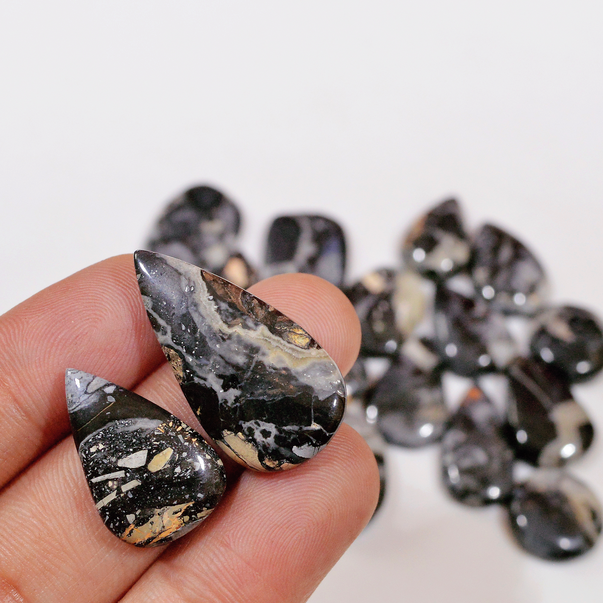 17 Pcs 213 Cts Natural Maligano Jasper Cabochon Handmade Silver Jewelry Supplies 29x14 12x12mm 18456