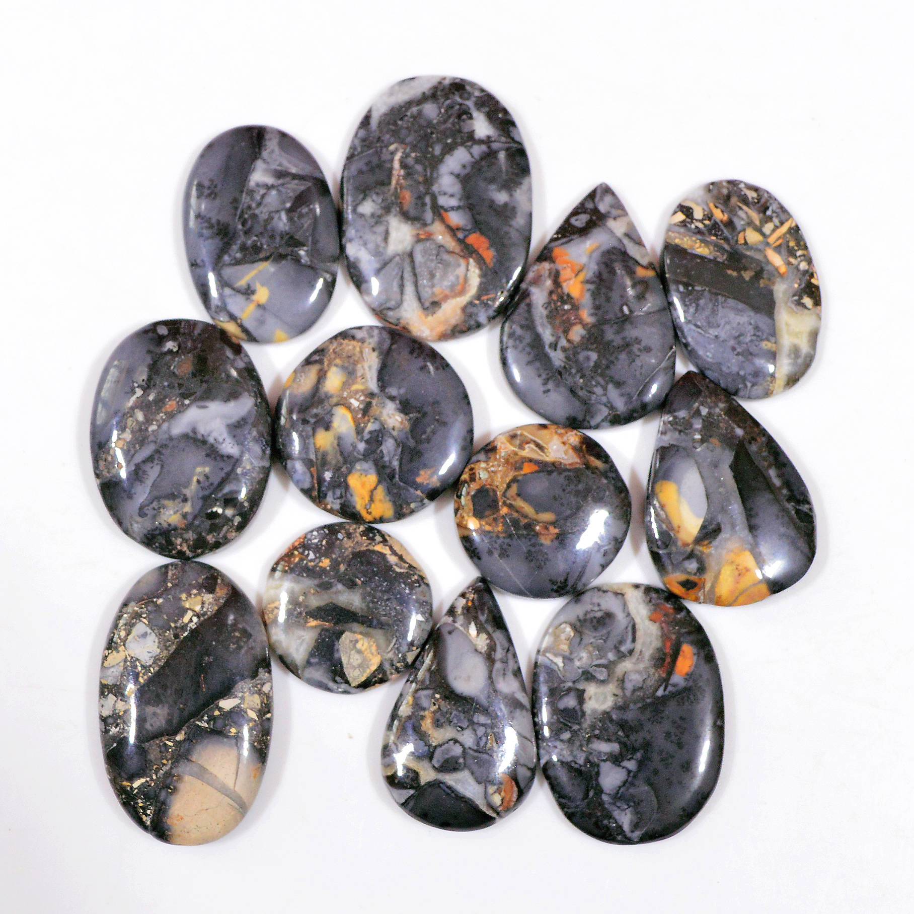 12 Pcs 234 Cts Natural Maligano Jasper Cabochon Handmade Silver Jewelry Supplies 29x19 15x15mm 18457