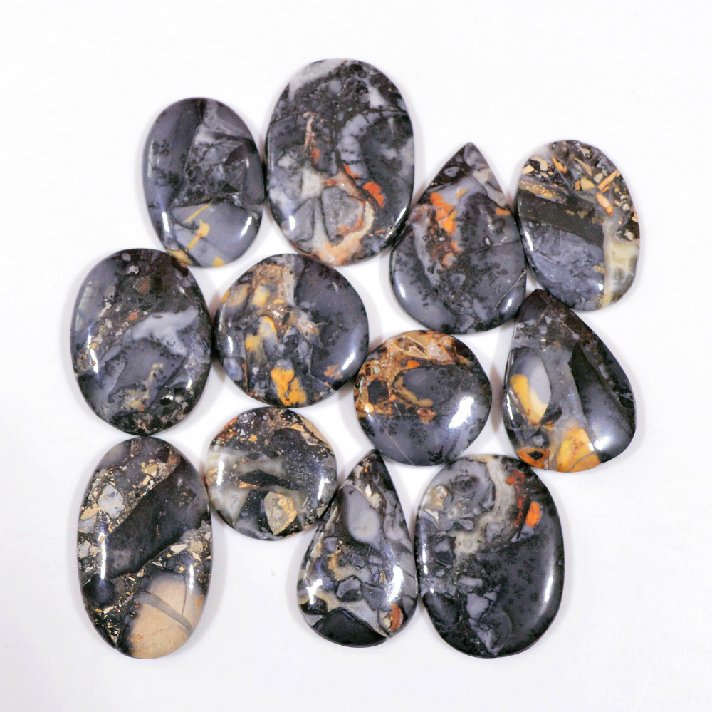 Image of 12 Pcs 234 Cts Natural Maligano Jasper Cabochon Handmade Silver Jewelry Supplies 29x19 15x15mm #18457