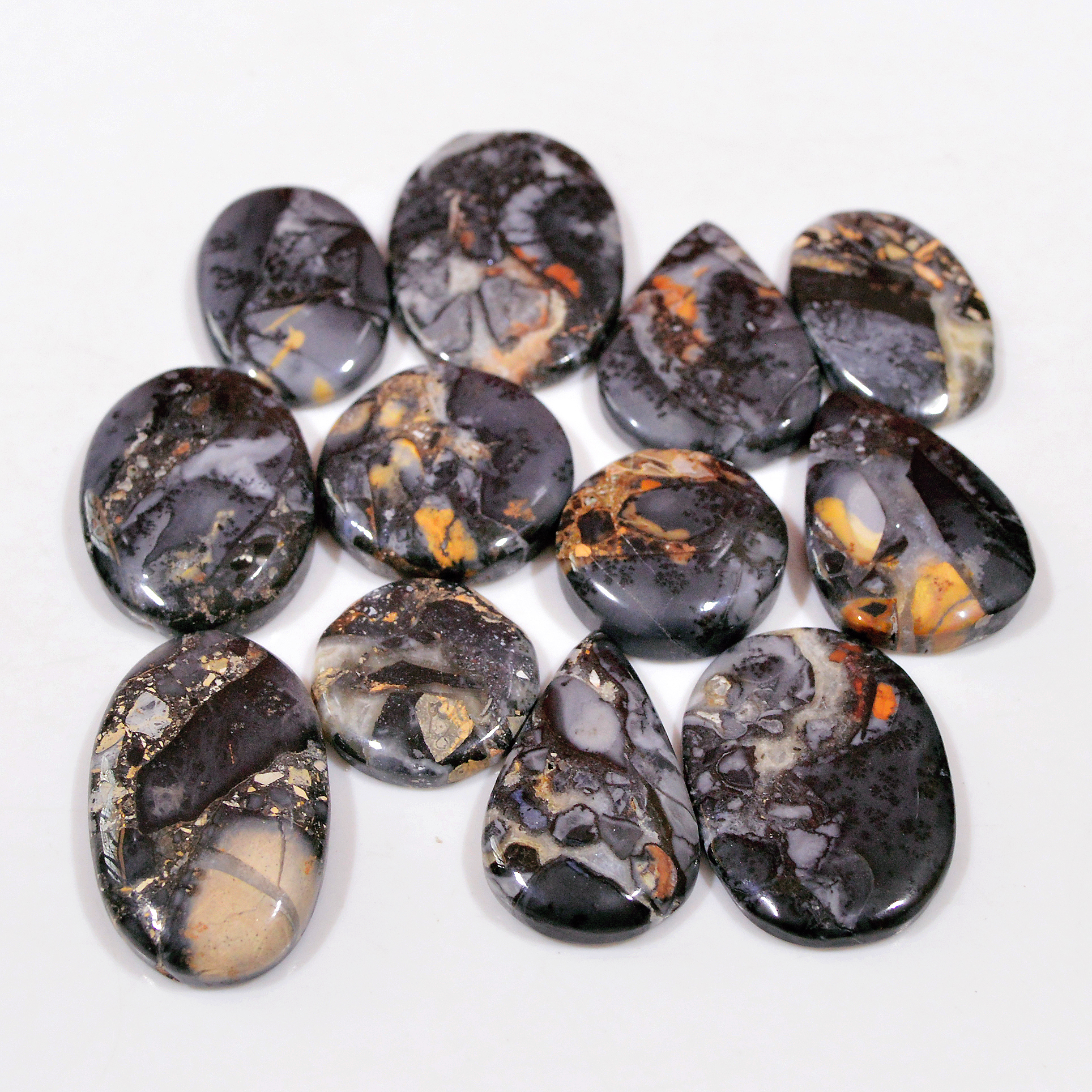 12 Pcs 234 Cts Natural Maligano Jasper Cabochon Handmade Silver Jewelry Supplies 29x19 15x15mm 18457