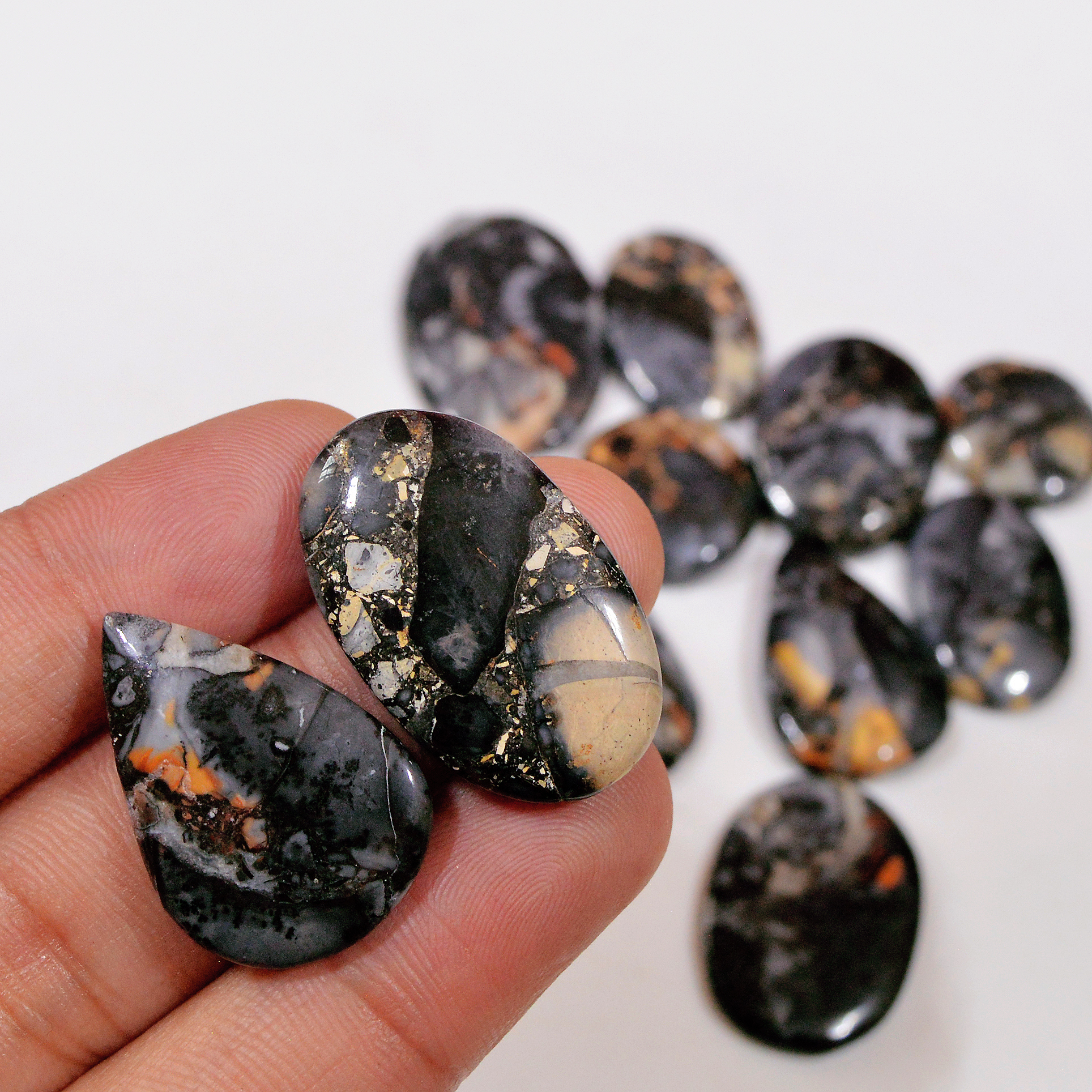 12 Pcs 234 Cts Natural Maligano Jasper Cabochon Handmade Silver Jewelry Supplies 29x19 15x15mm 18457