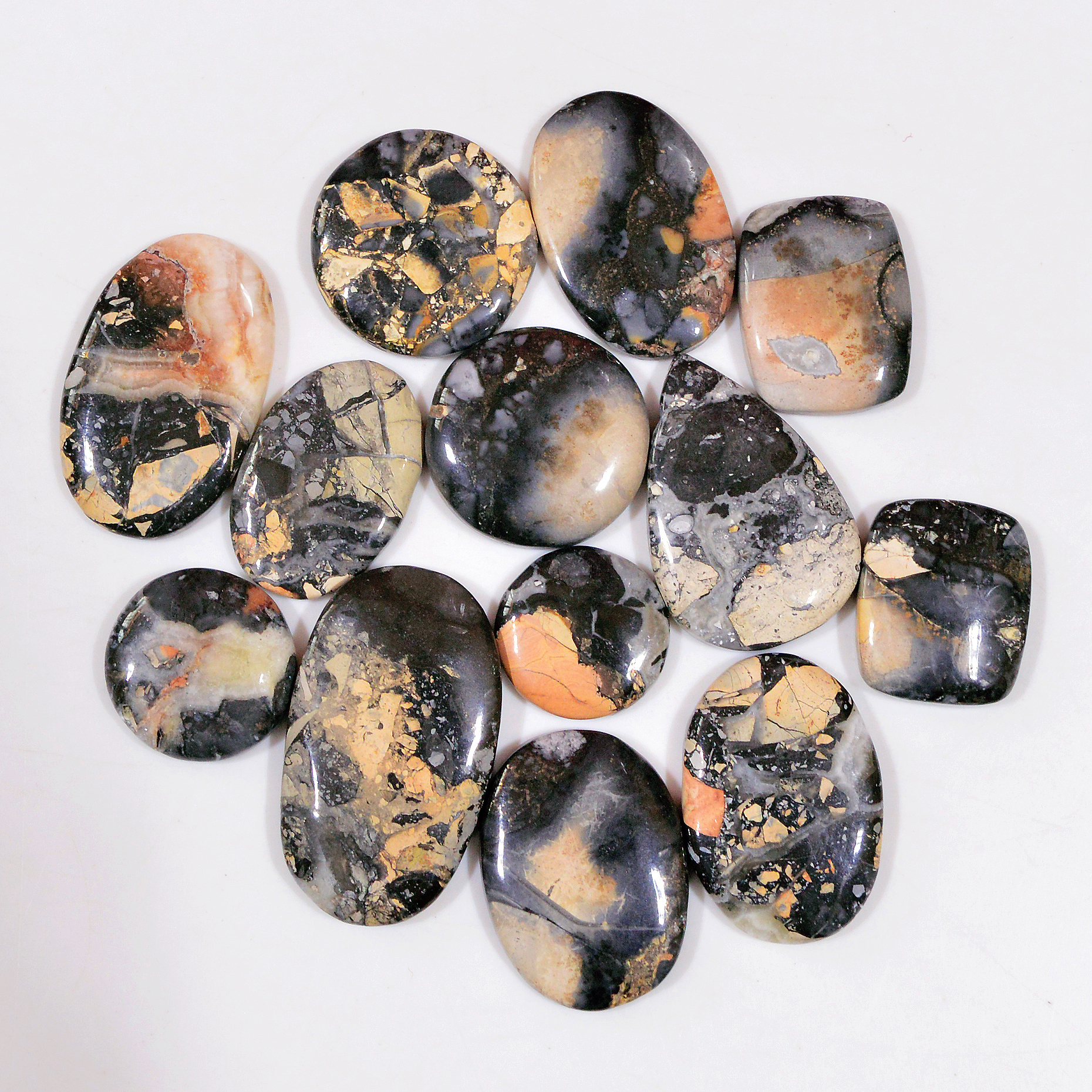 13 Pcs 251 Cts Natural Maligano Jasper Cabochon Handmade Silver Jewelry Supplies 33x18 14x14mm 18458