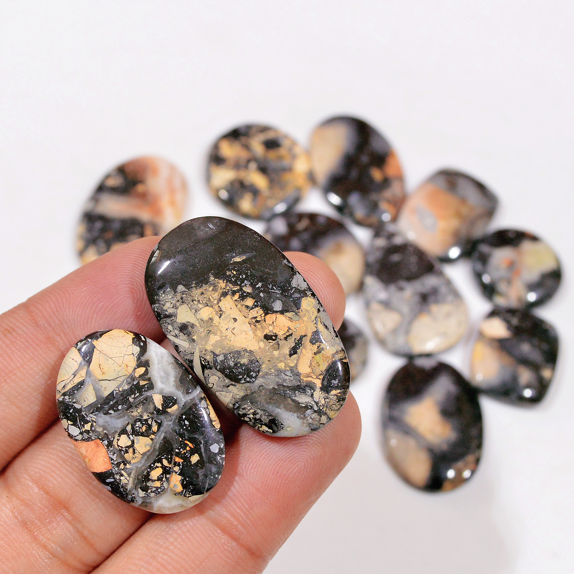 13 Pcs 251 Cts Natural Maligano Jasper Cabochon Handmade Silver Jewelry Supplies 33x18 14x14mm 18458