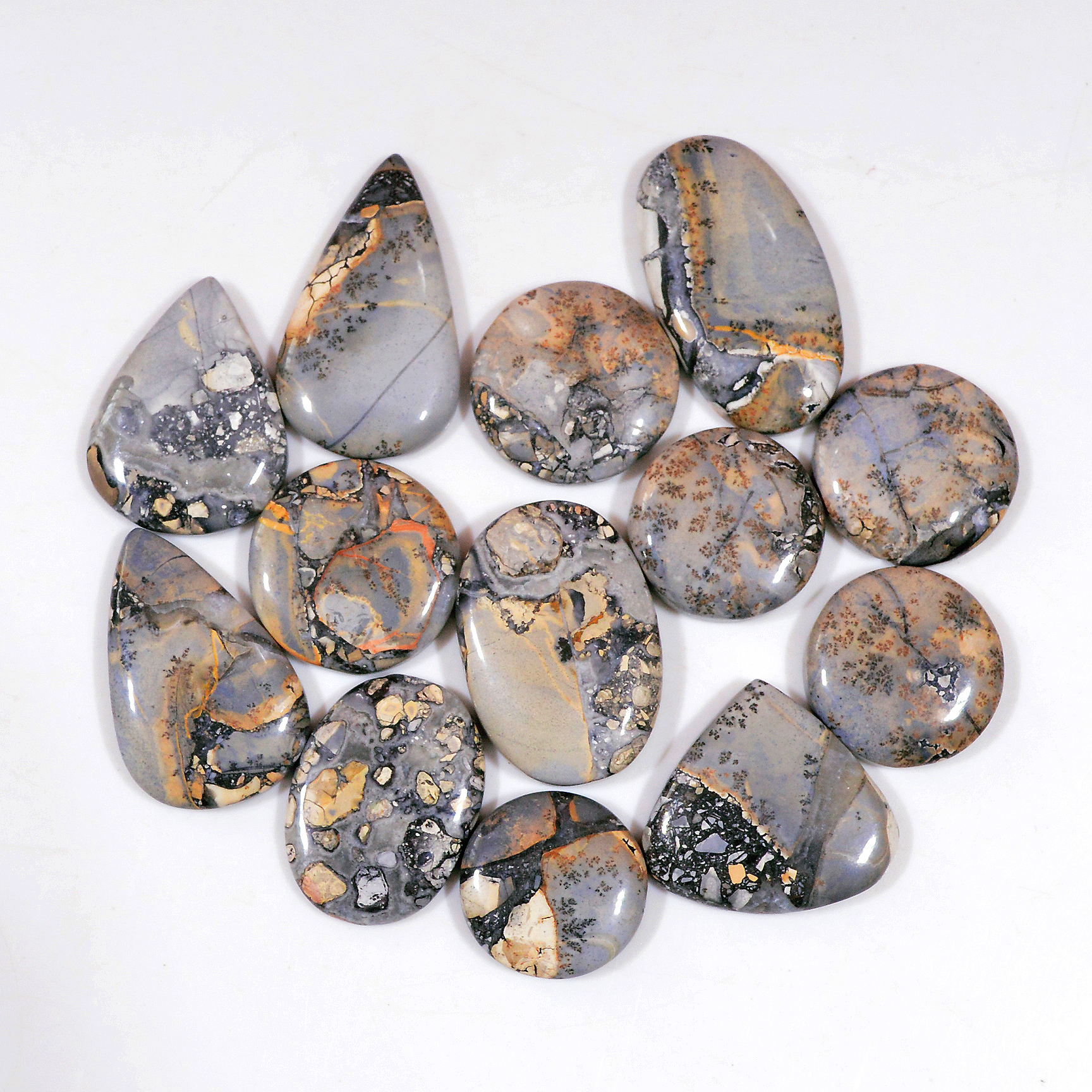13 Pcs 222 Cts Natural Maligano Jasper Cabochon Handmade Silver Jewelry Supplies 26x15 15x15mm 18459