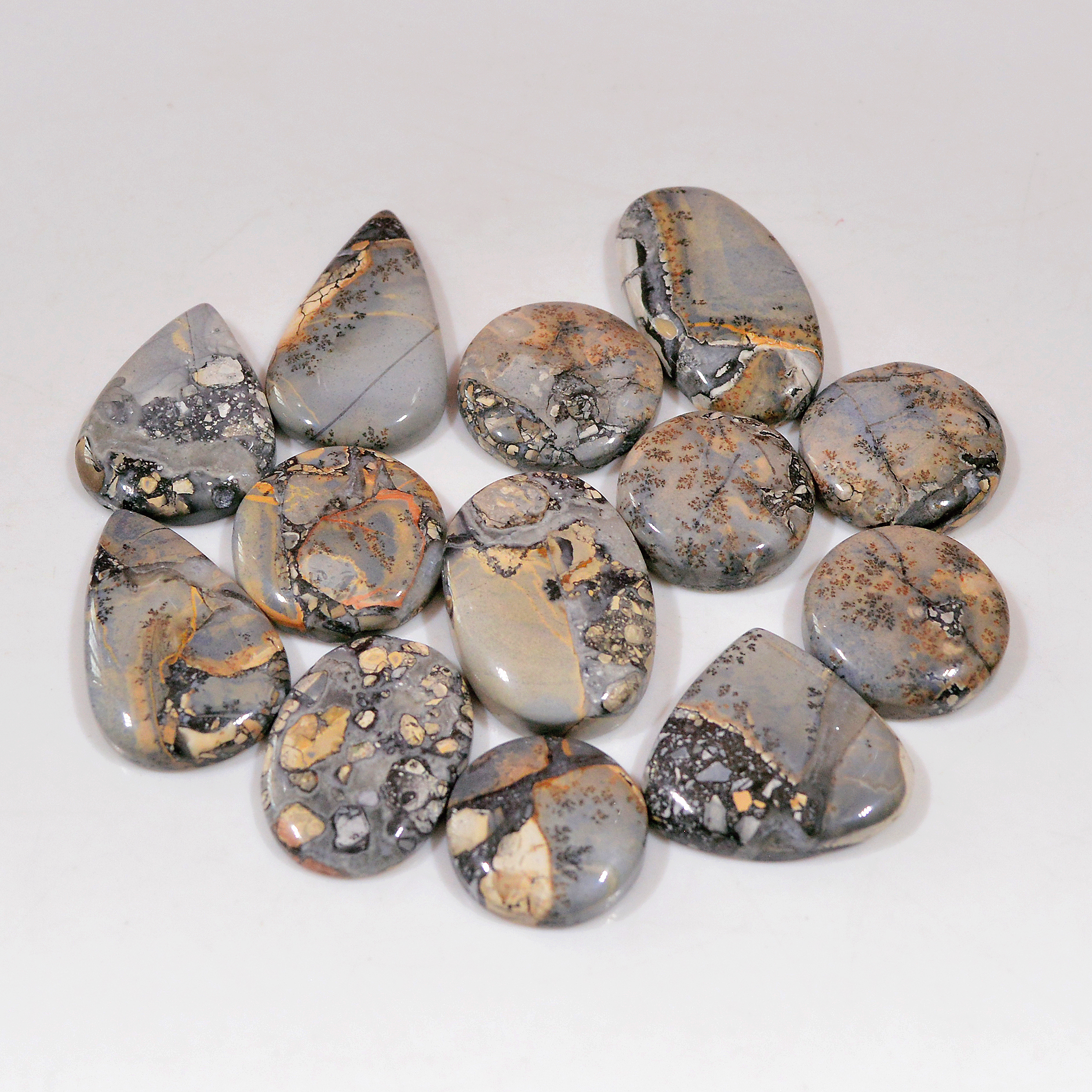 13 Pcs 222 Cts Natural Maligano Jasper Cabochon Handmade Silver Jewelry Supplies 26x15 15x15mm 18459