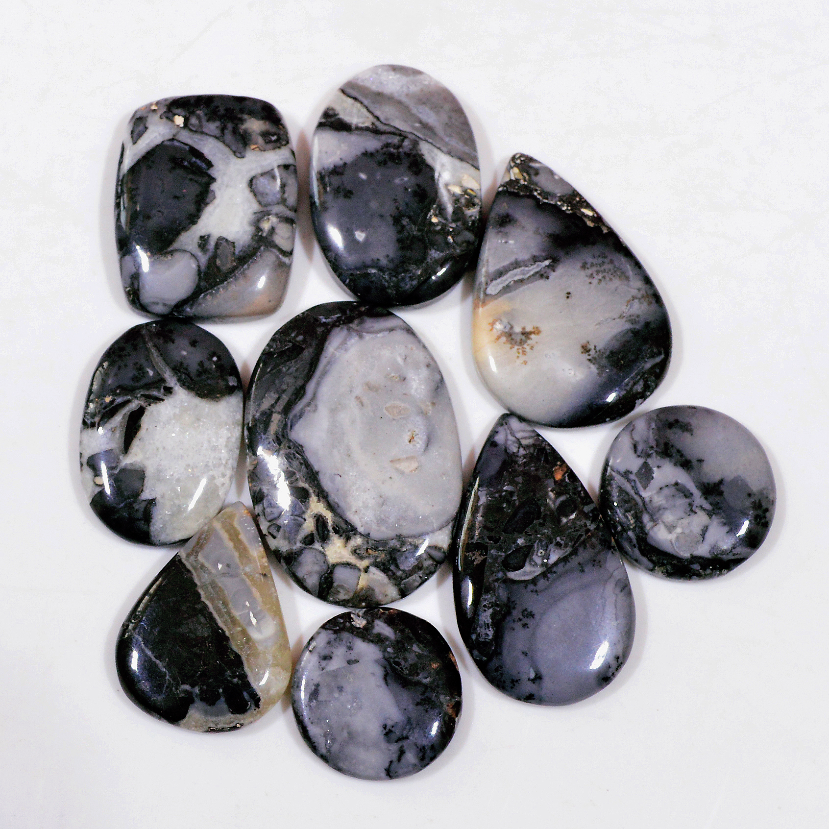 9 Pcs 202 Cts Natural Maligano Jasper Cabochon Handmade Silver Jewelry Supplies 30x20 15x15mm 18460