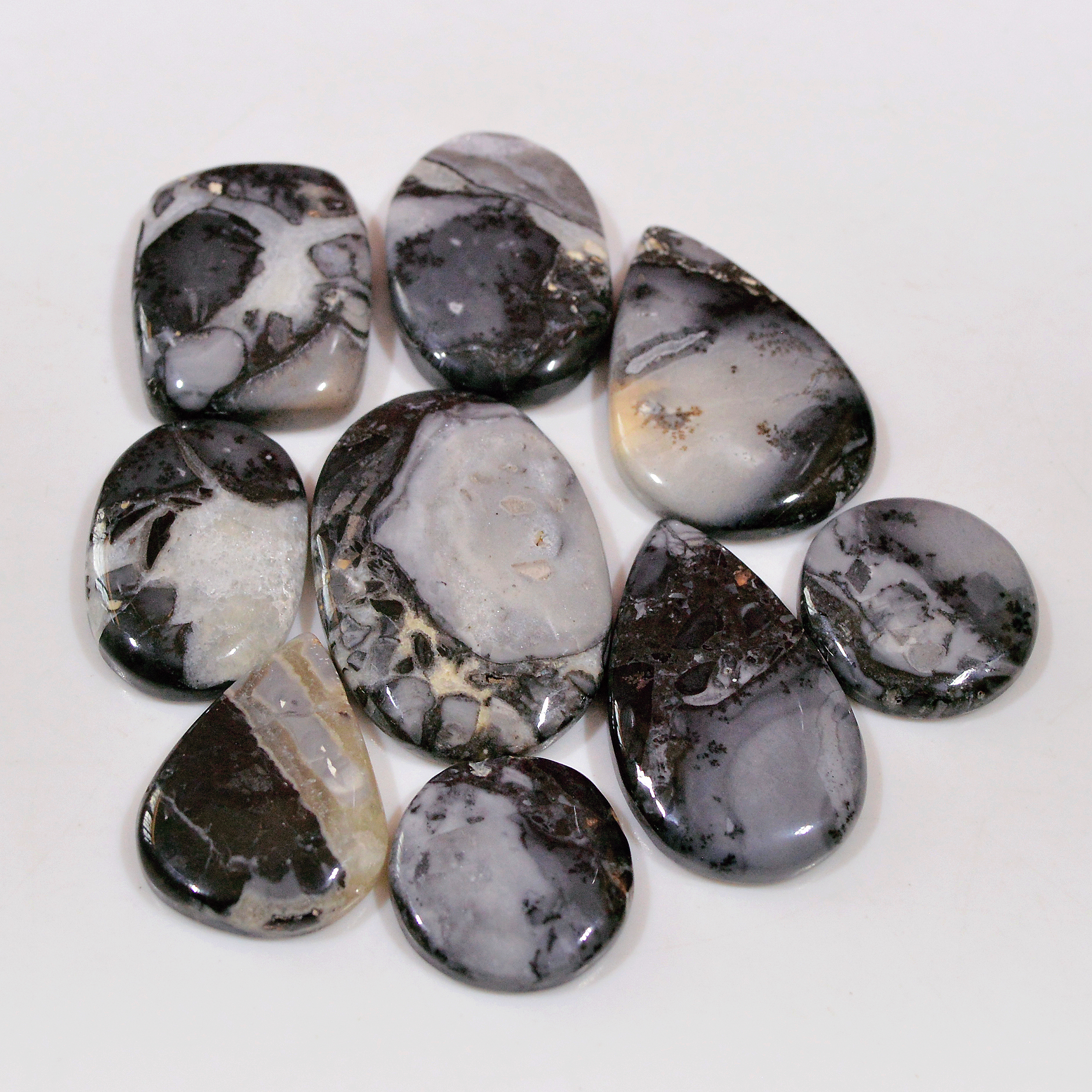 9 Pcs 202 Cts Natural Maligano Jasper Cabochon Handmade Silver Jewelry Supplies 30x20 15x15mm 18460