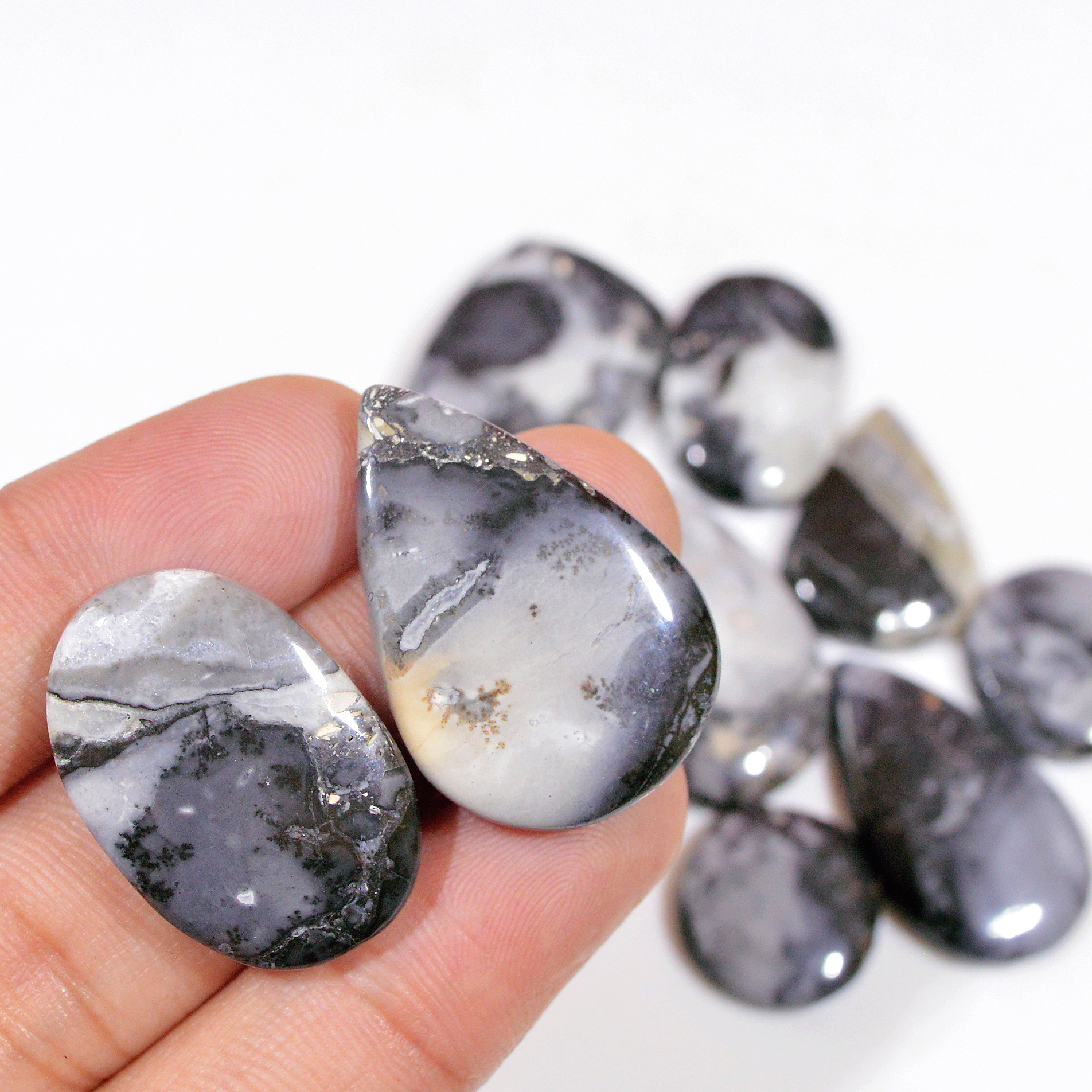 9 Pcs 202 Cts Natural Maligano Jasper Cabochon Handmade Silver Jewelry Supplies 30x20 15x15mm 18460