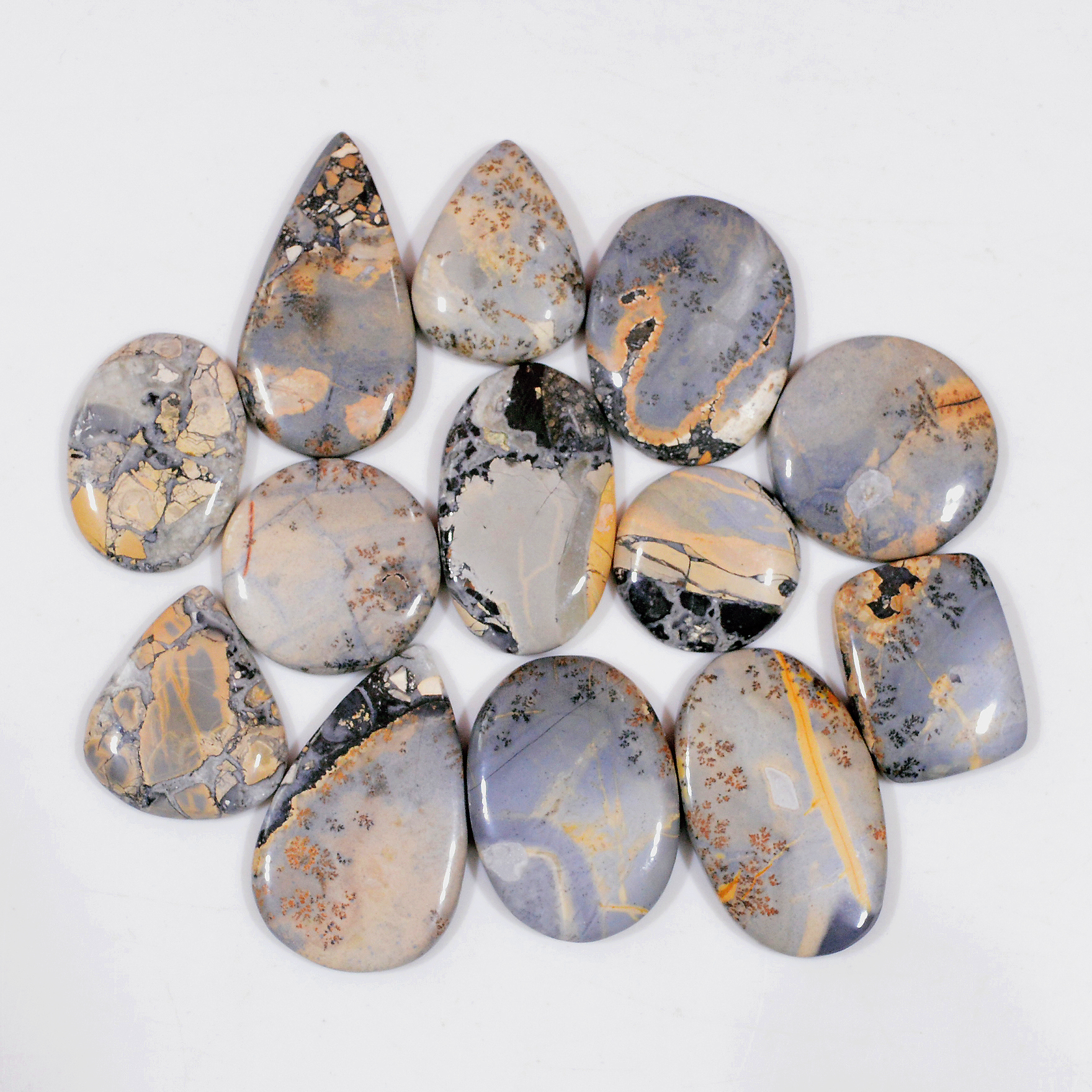 13 Pcs 230 Cts Natural Maligano Jasper Cabochon Handmade Silver Jewelry Supplies 30x19 15x15mm 18461