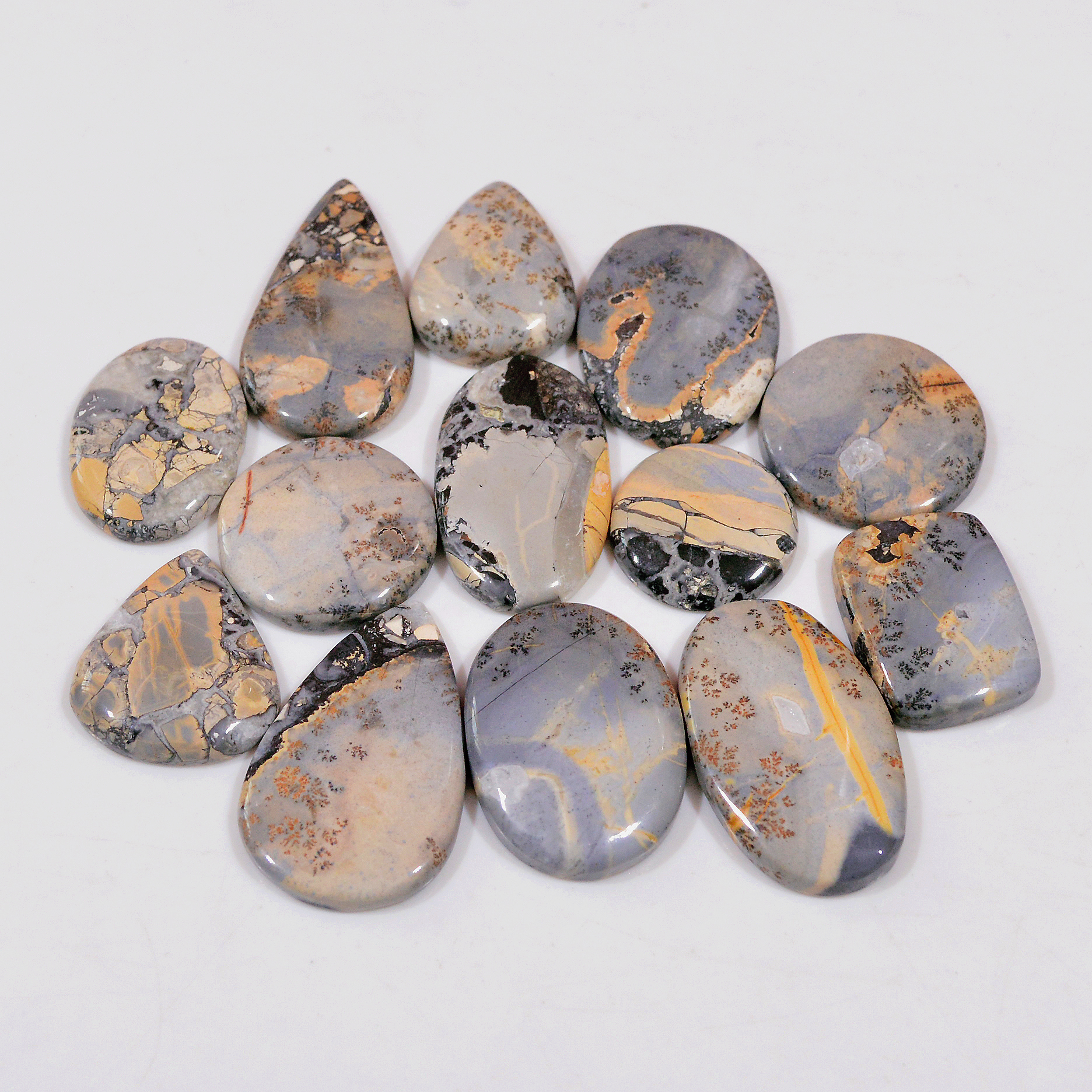 13 Pcs 230 Cts Natural Maligano Jasper Cabochon Handmade Silver Jewelry Supplies 30x19 15x15mm 18461