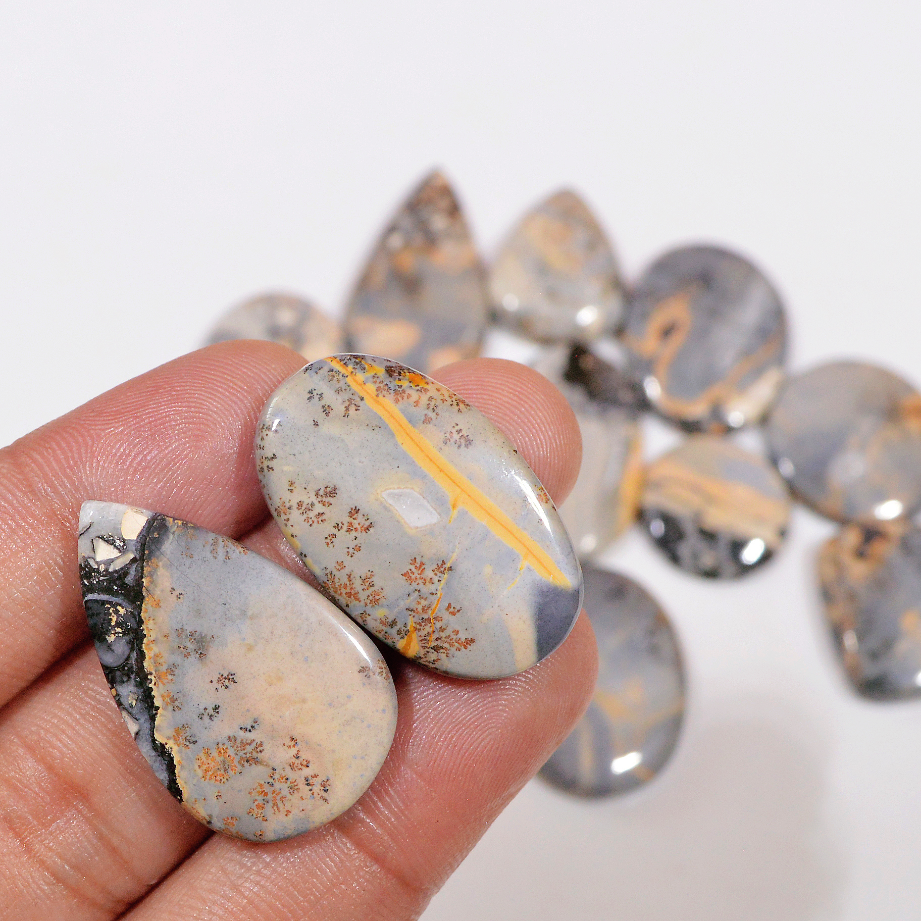 13 Pcs 230 Cts Natural Maligano Jasper Cabochon Handmade Silver Jewelry Supplies 30x19 15x15mm 18461