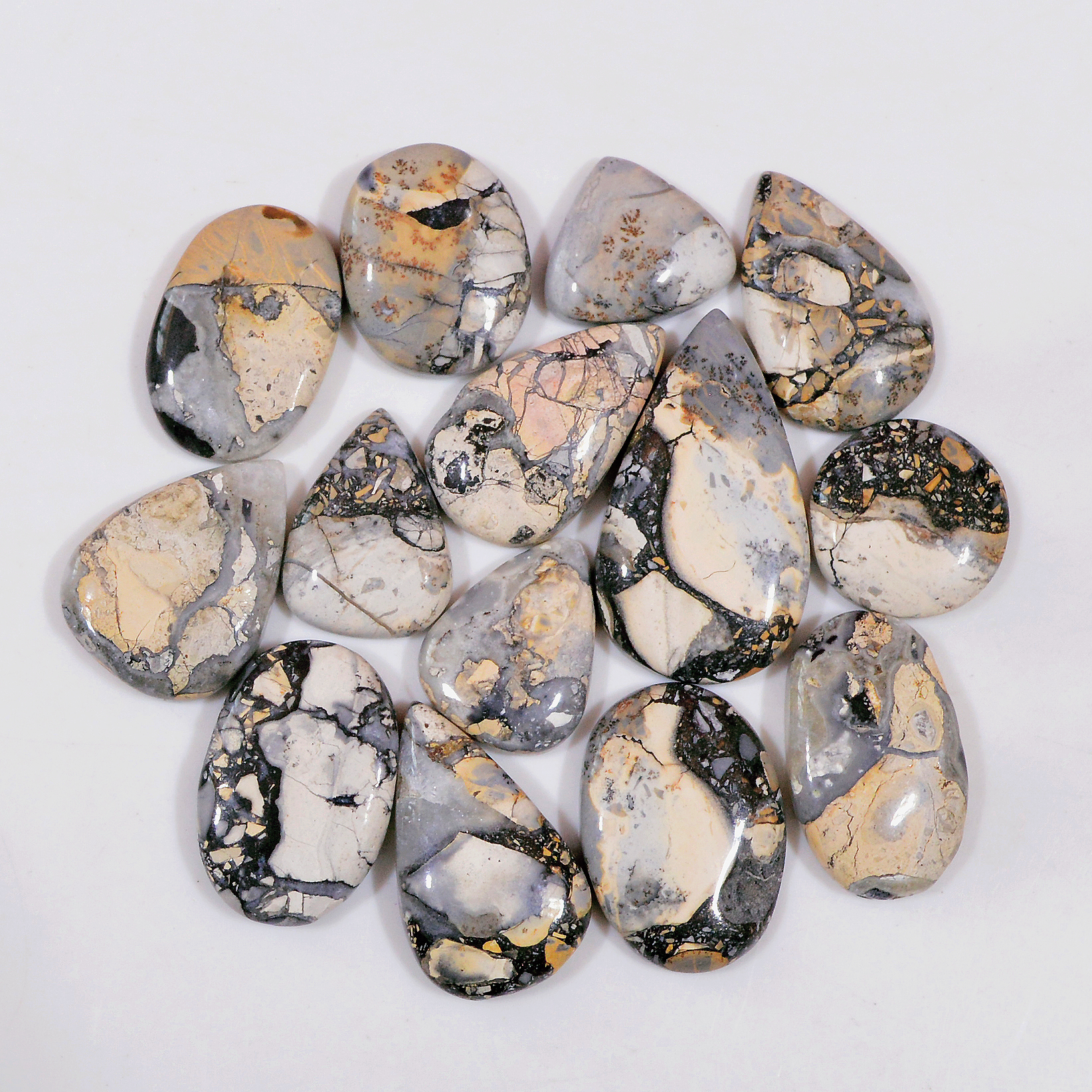 14 Pcs 161 Cts Natural Maligano Jasper Cabochon Handmade Silver Jewelry Supplies 26x14 14x11mm 18462