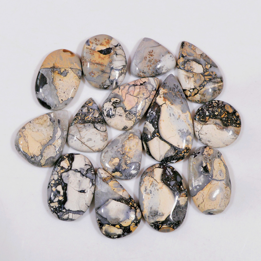 Image of 14 Pcs 161 Cts Natural Maligano Jasper Cabochon Handmade Silver Jewelry Supplies 26x14 14x11mm #18462